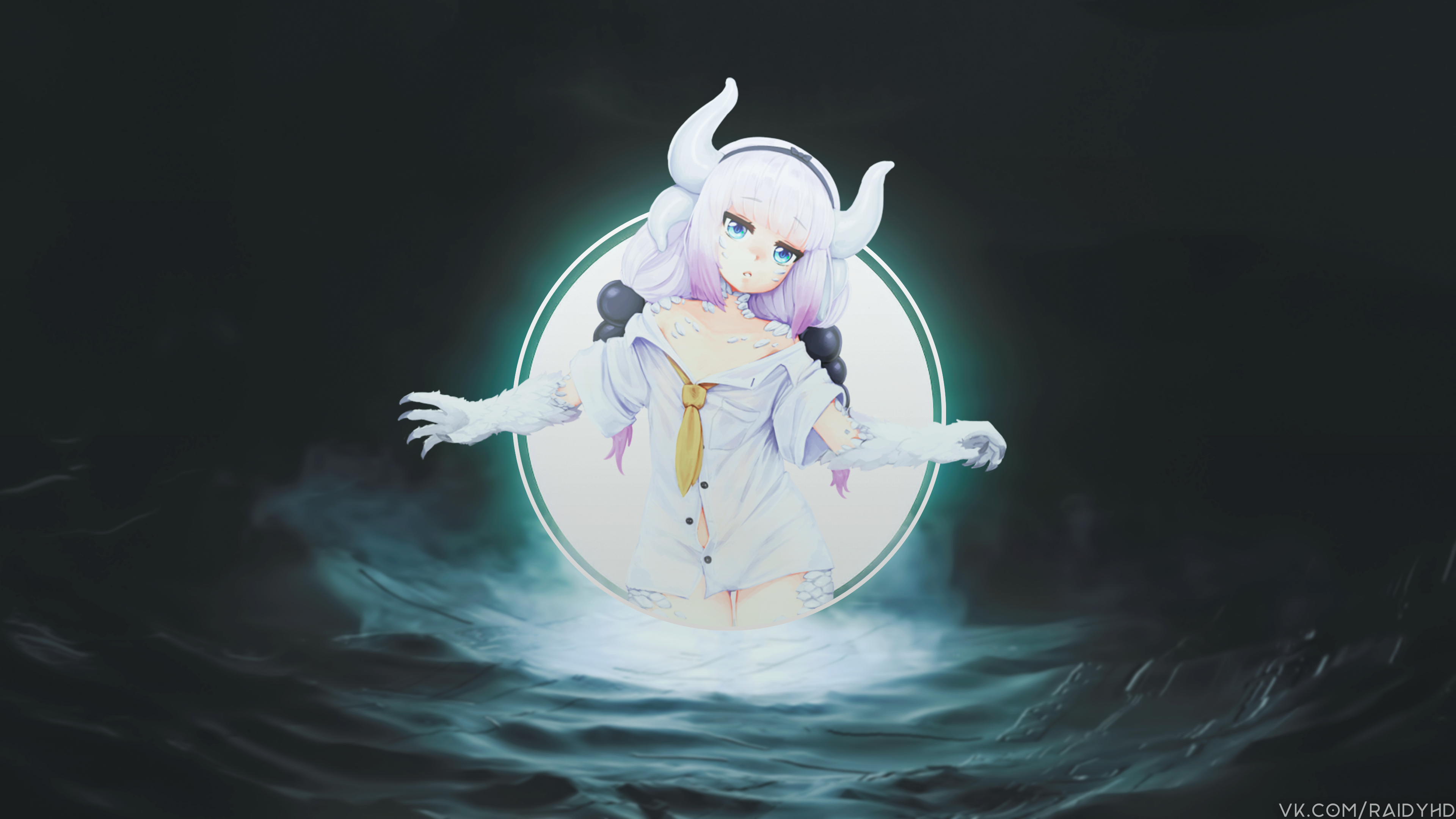 anime, anime girls, picture-in-picture, horns, blue eyes, HD Wallpaper