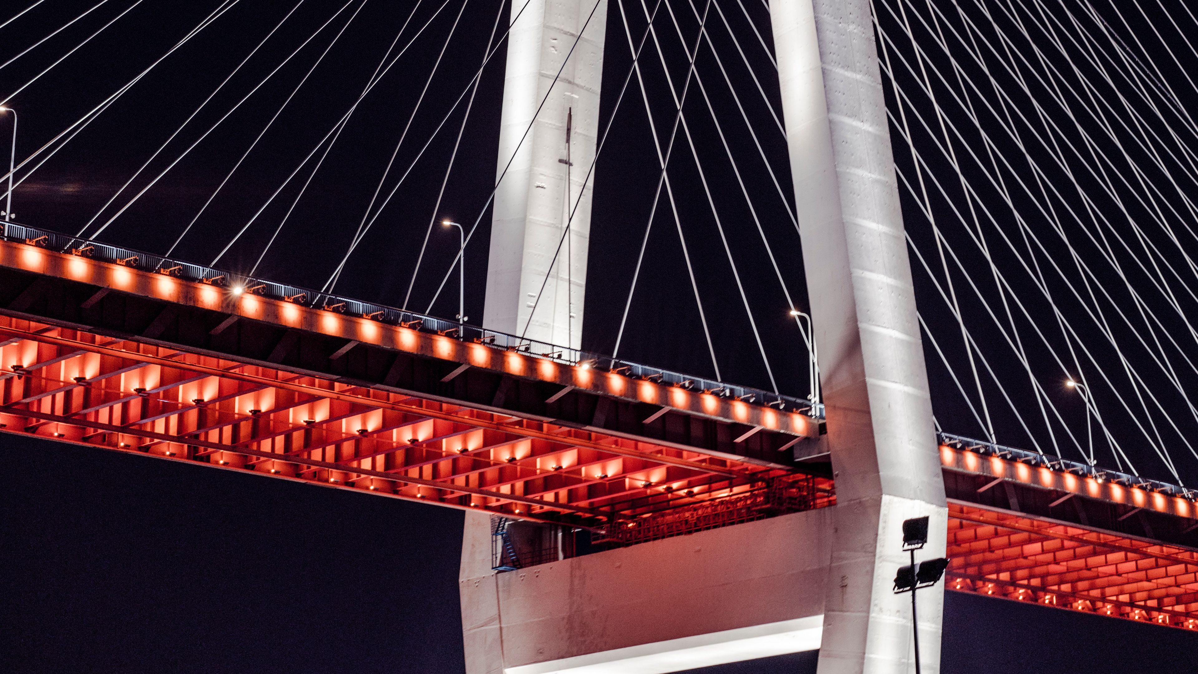 bridge, night, backlight, construction, architecture, 4k, HD Wallpaper