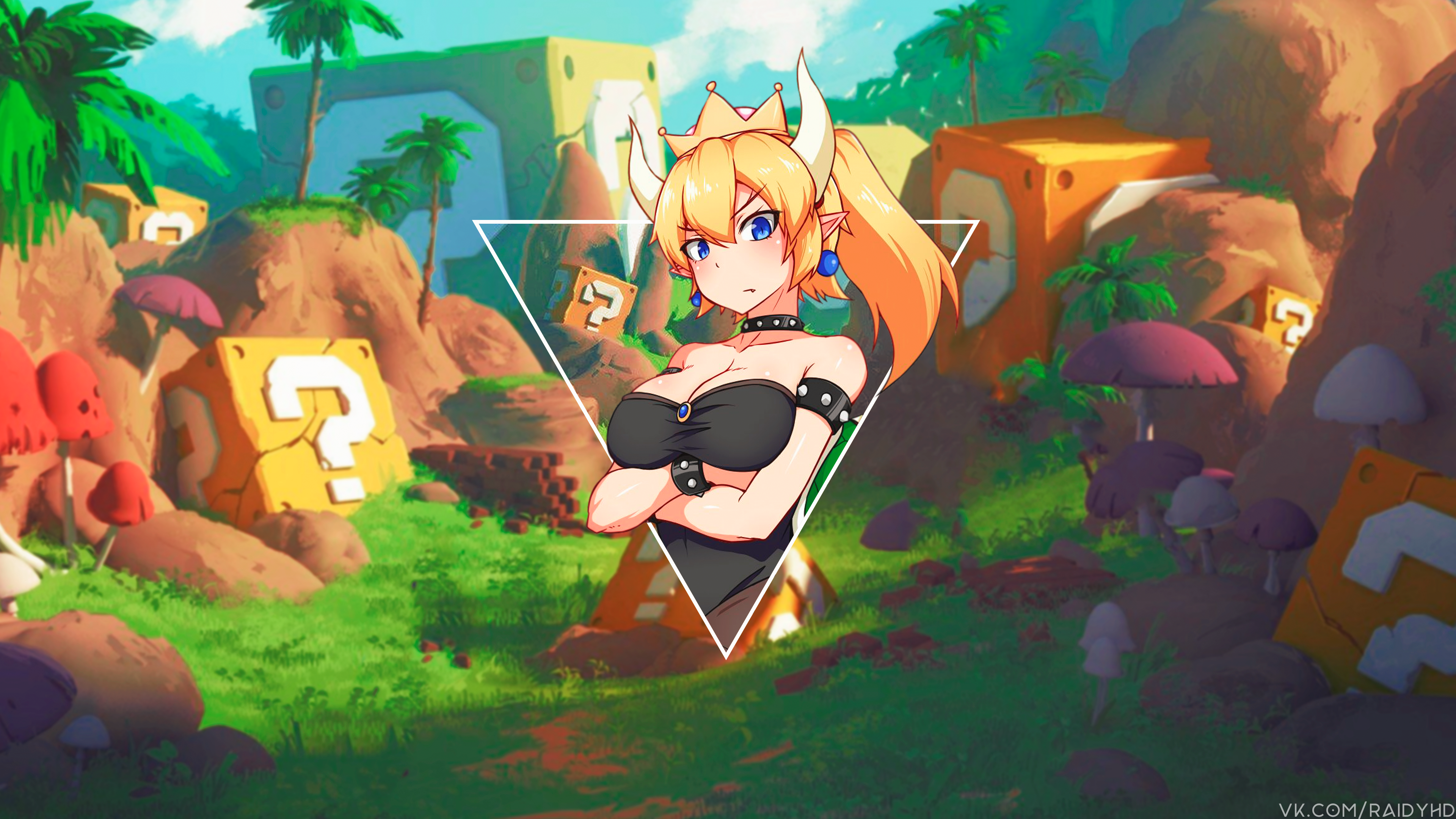 anime girls, anime, picture-in-picture, Bowsette, boobs, HD Wallpaper
