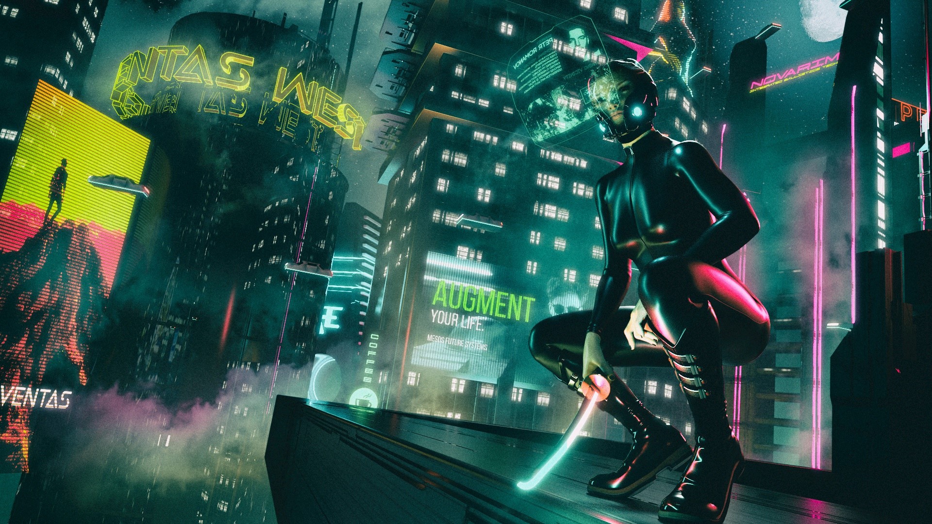 futuristic city, women, cyberpunk, HD Wallpaper