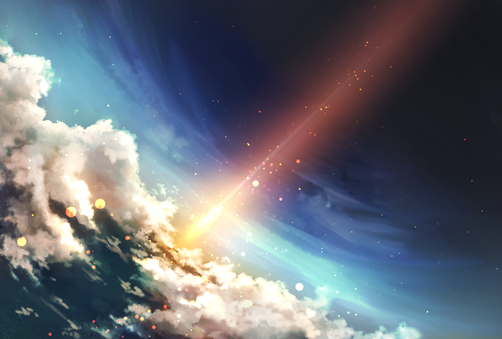 lights, sky, clouds, artwork, HD Wallpaper