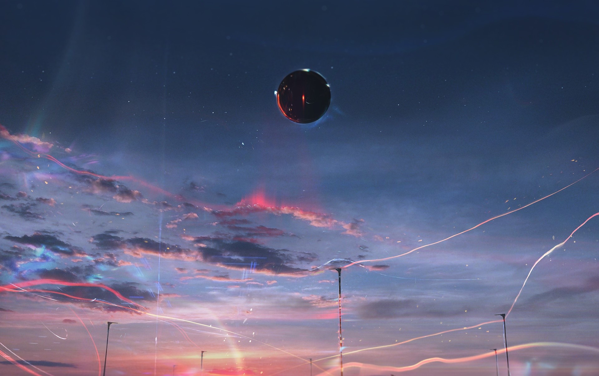 sky, artwork, Ilya Baver, illustration, light trails, digital art, HD Wallpaper