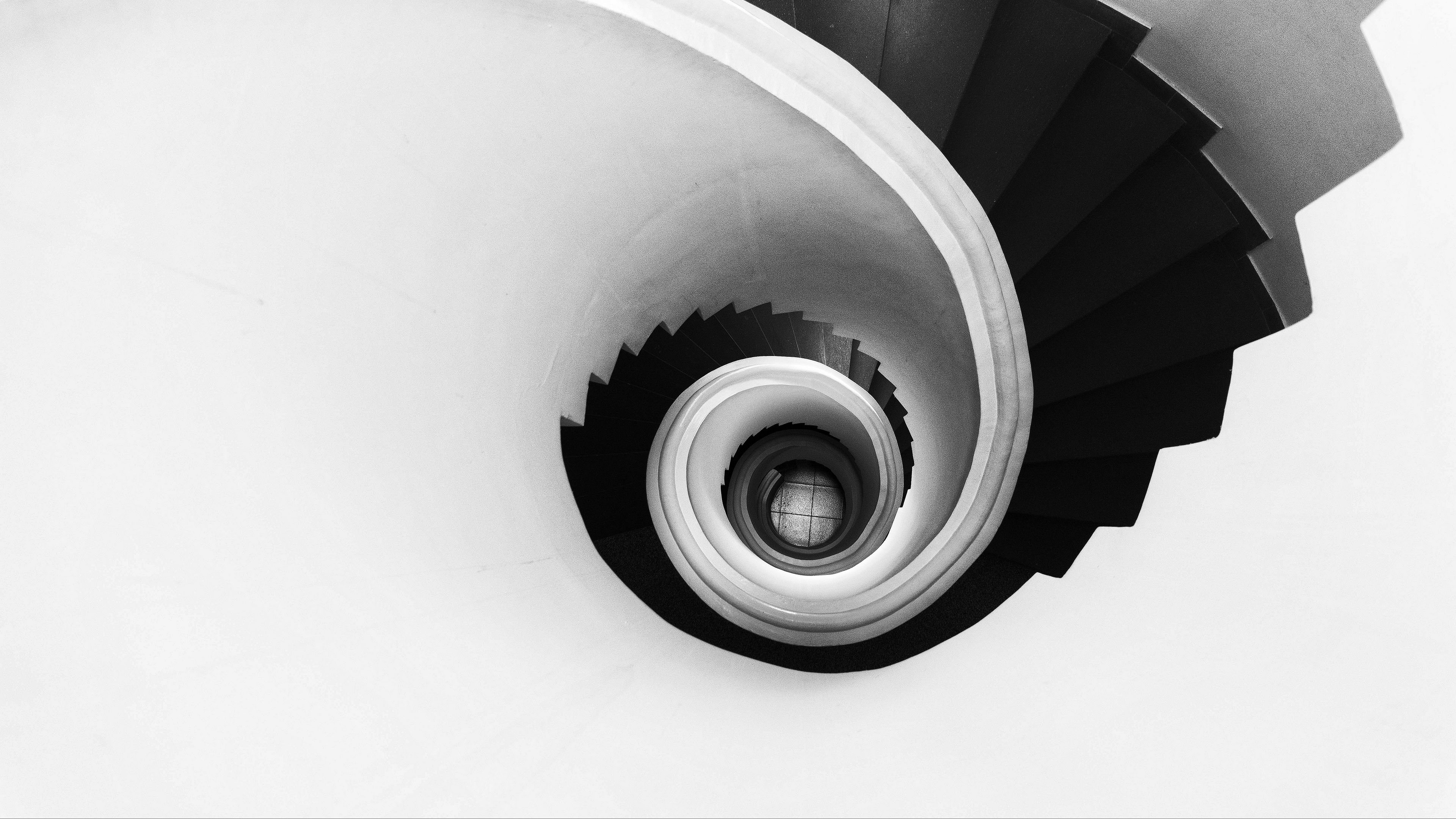 spiral, stairs, bw, minimalism, 4k, HD Wallpaper