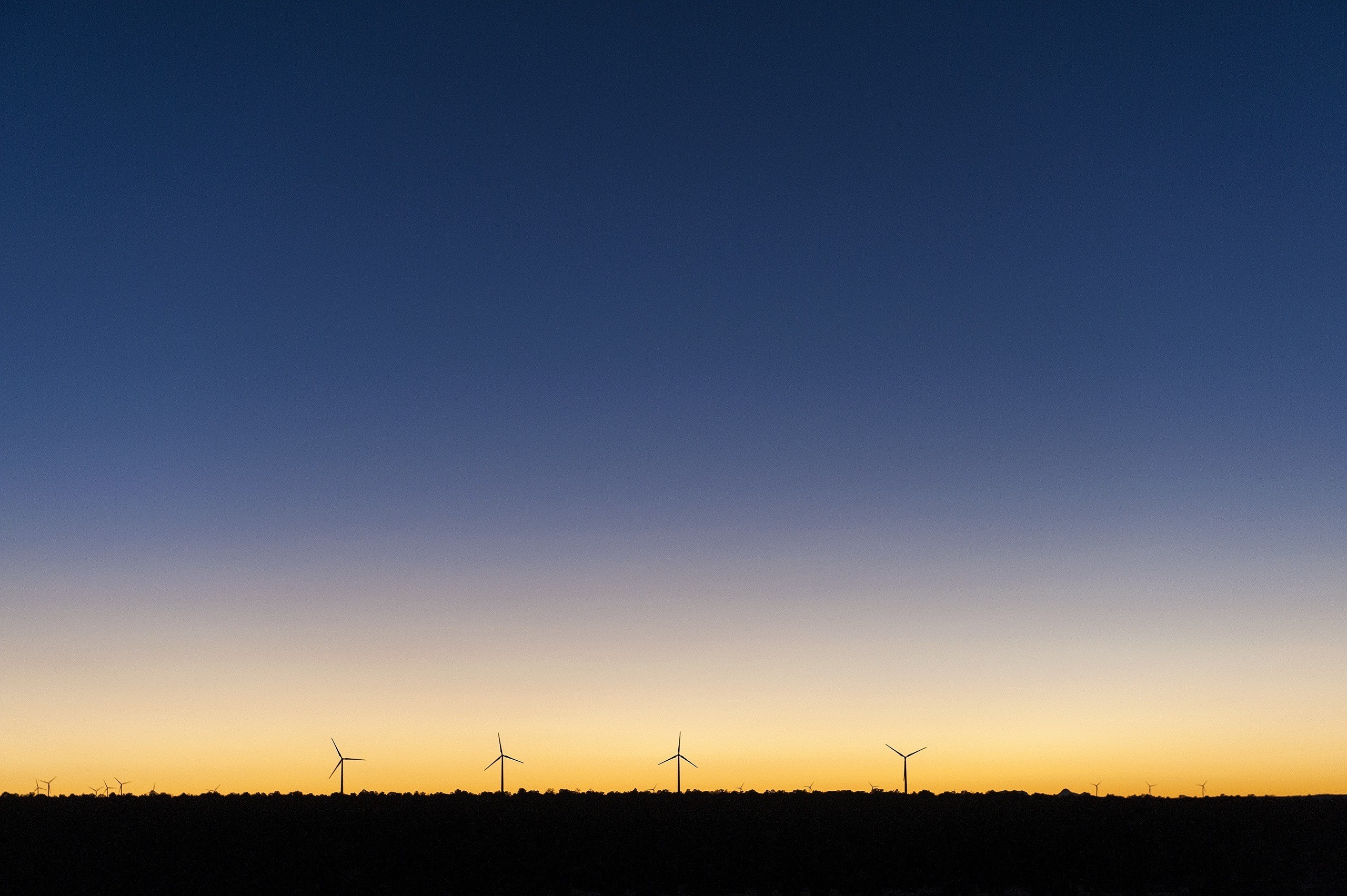 minimalism, simple, sky, nature, sunset, silhouette, wind farm, HD Wallpaper