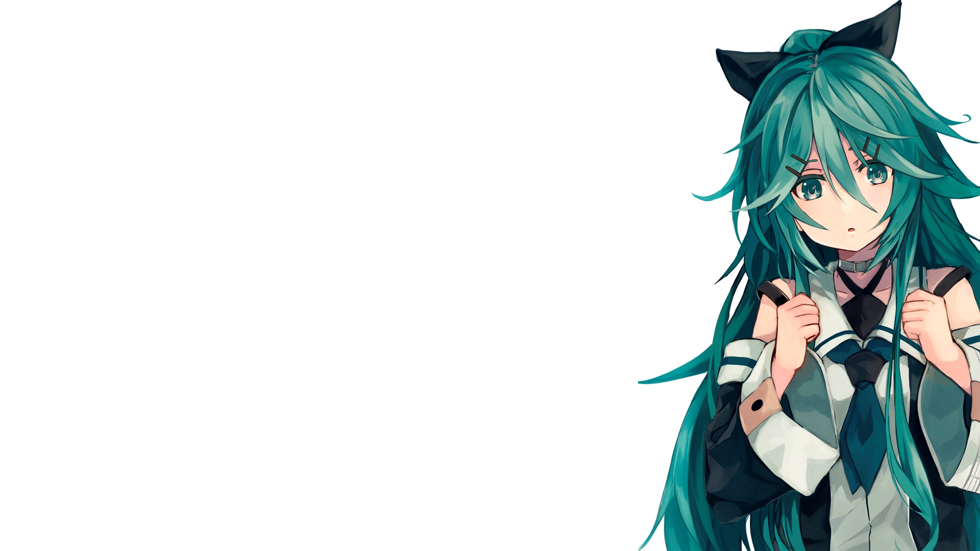 anime, manga, anime girls, simple background, minimalism, Yamakaze (KanColle), Kantai Collection, turquoise hair, turquoise eyes, HD Wallpaper