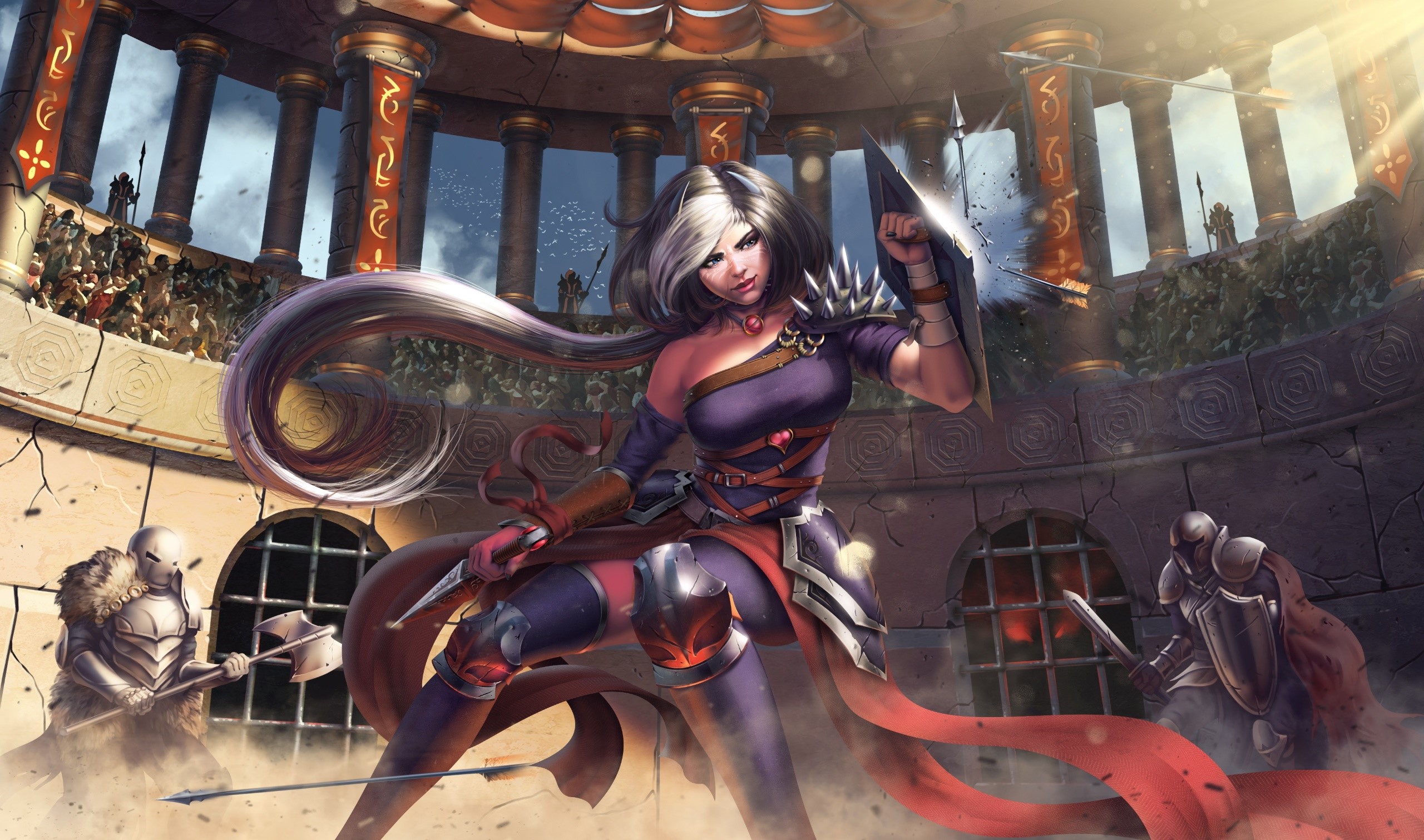 fantasy girl, fantasy art, gladiators, warrior, HD Wallpaper