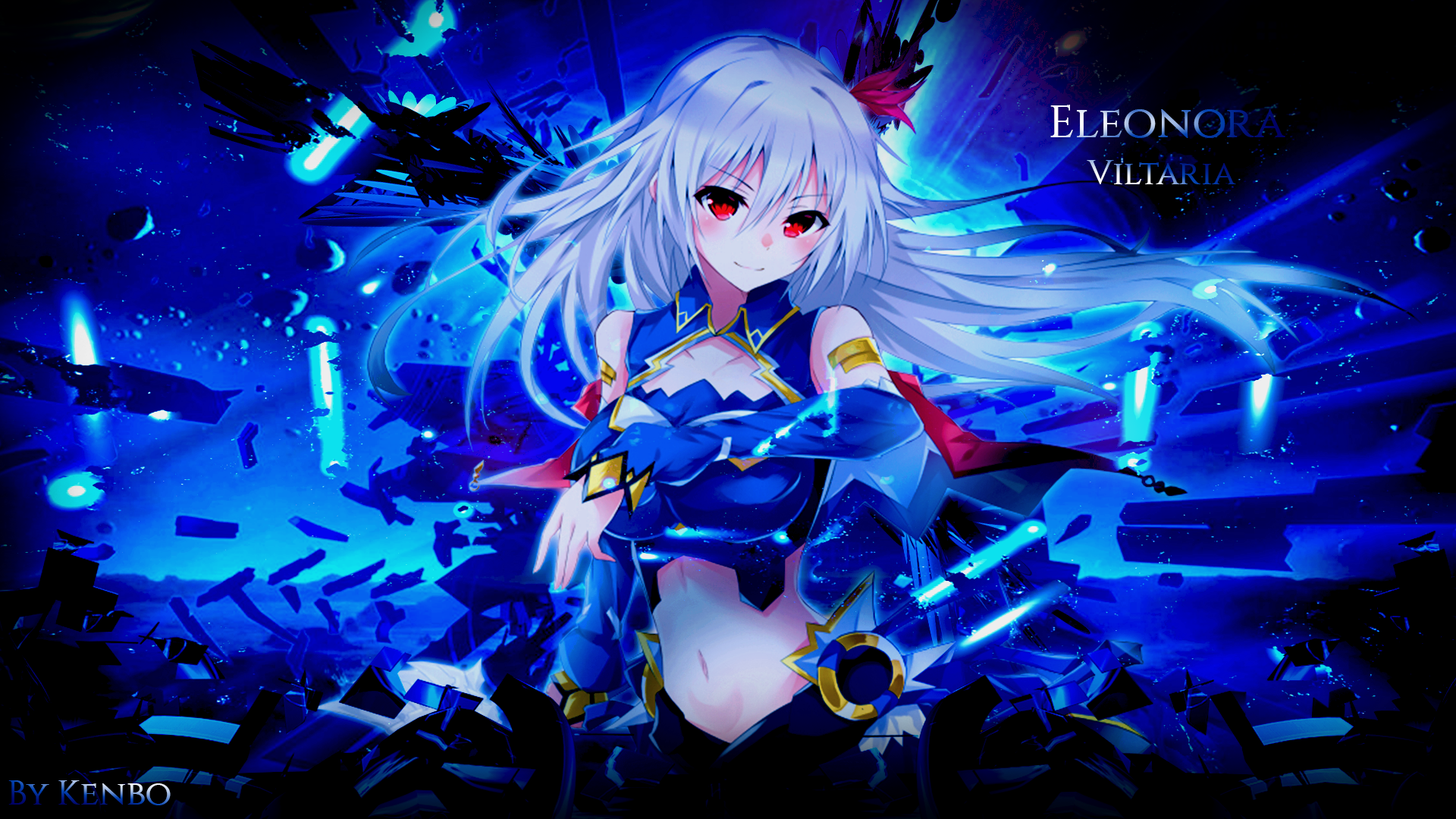 Madan no Ou to Vanadis, Viltaria Eleonora, anime girls, bare midriff, white hair, red eyes, blue, big boobs, HD Wallpaper