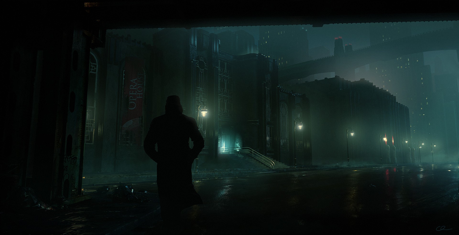 artwork, digital, rain, night, HD Wallpaper