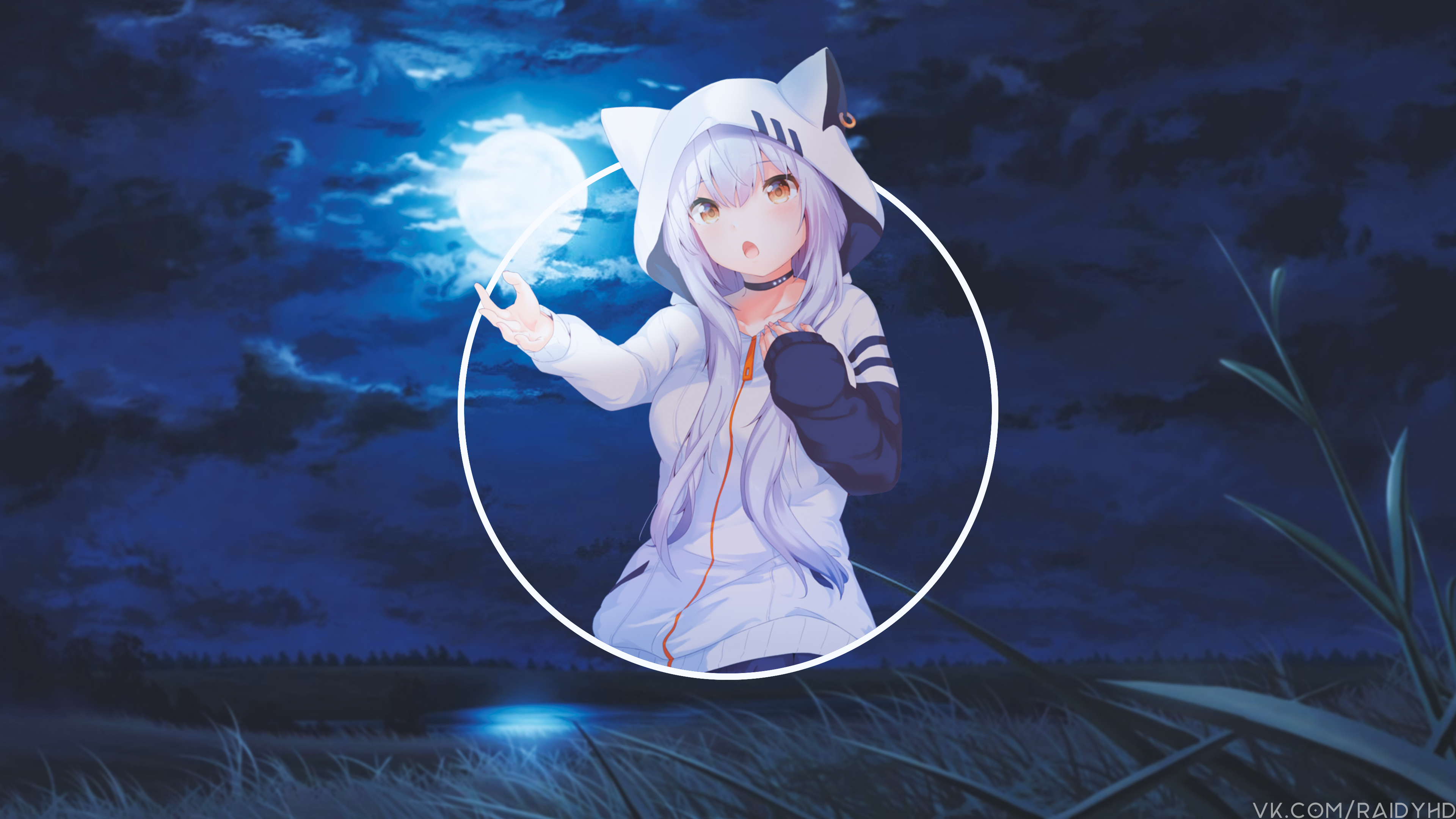 anime, anime girls, picture-in-picture, Moon, HD Wallpaper