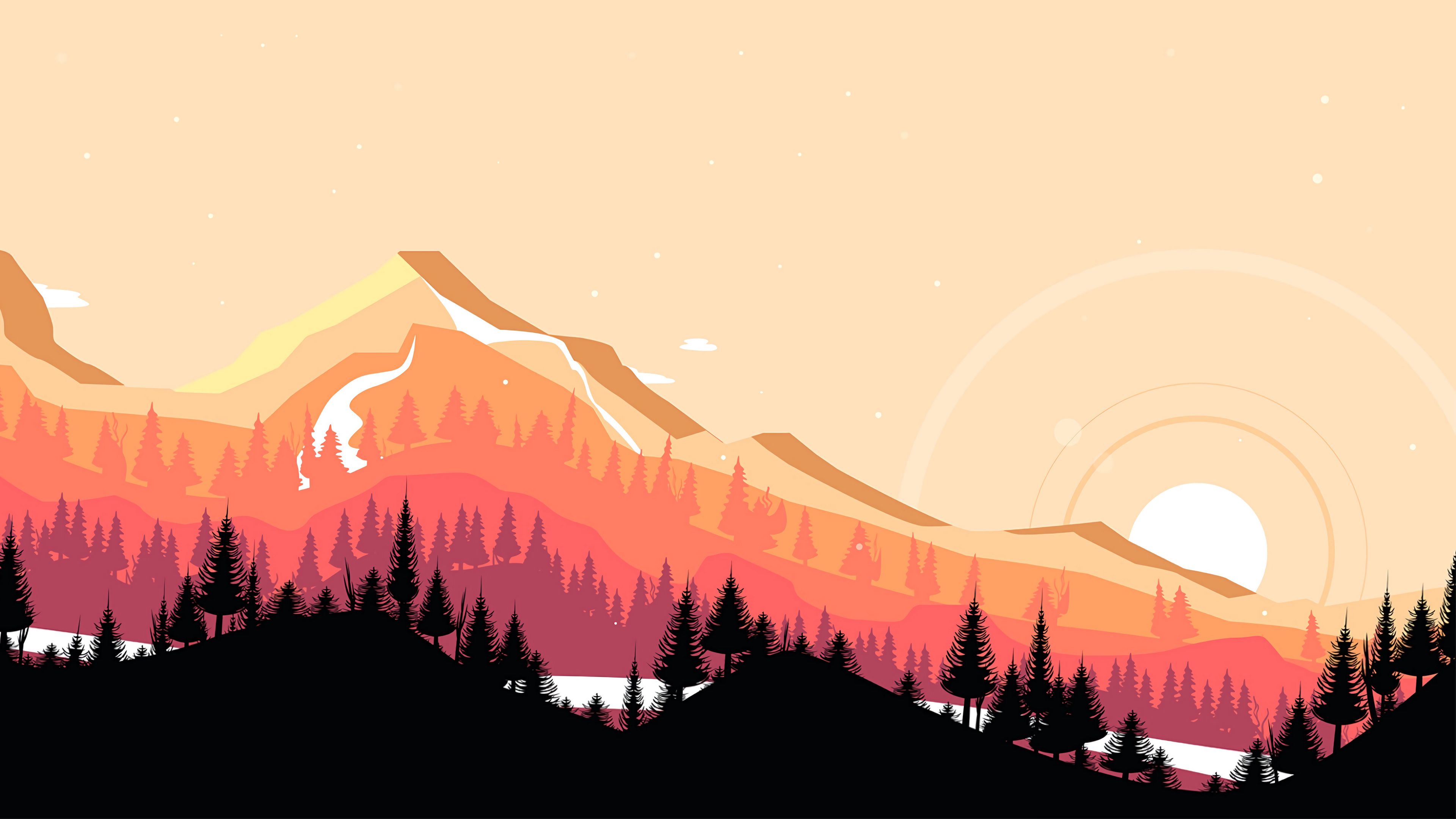 mountains, sunset, art, vector, landscape, 4k, HD Wallpaper