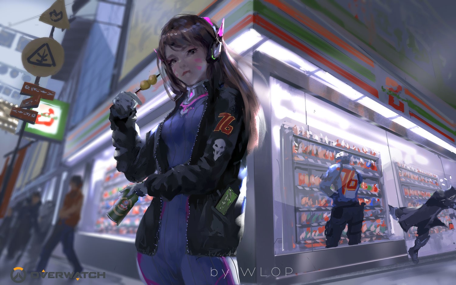 artwork, digital art, anime girls, WLOP, Overwatch, D.Va (Overwatch), Soldier: 76, HD Wallpaper