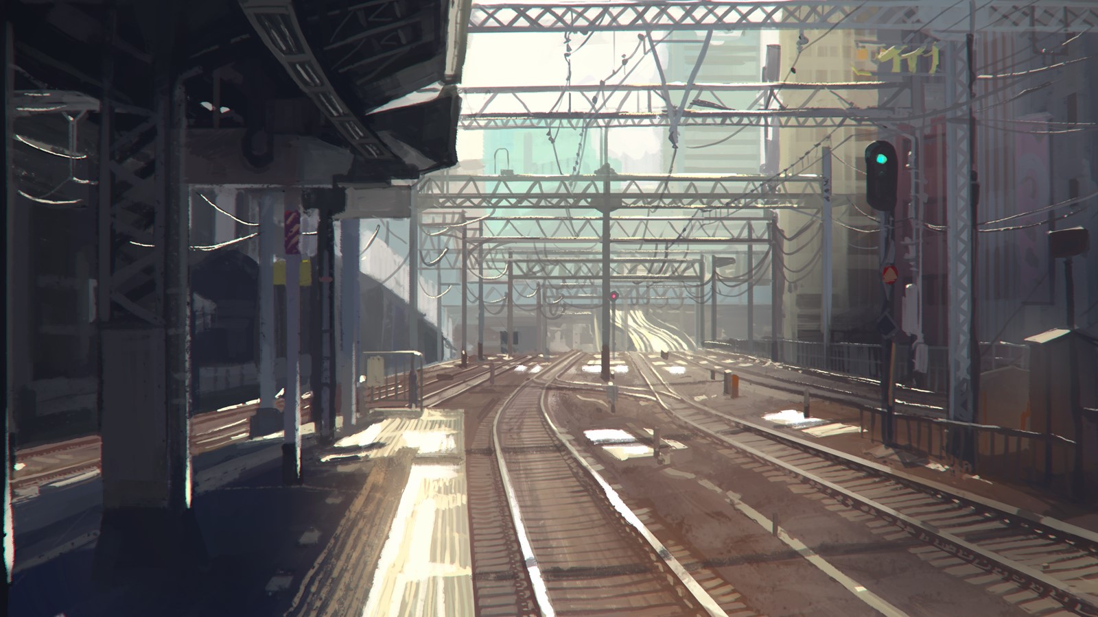 digital art, artwork, landscape, cityscape, railway, HD Wallpaper