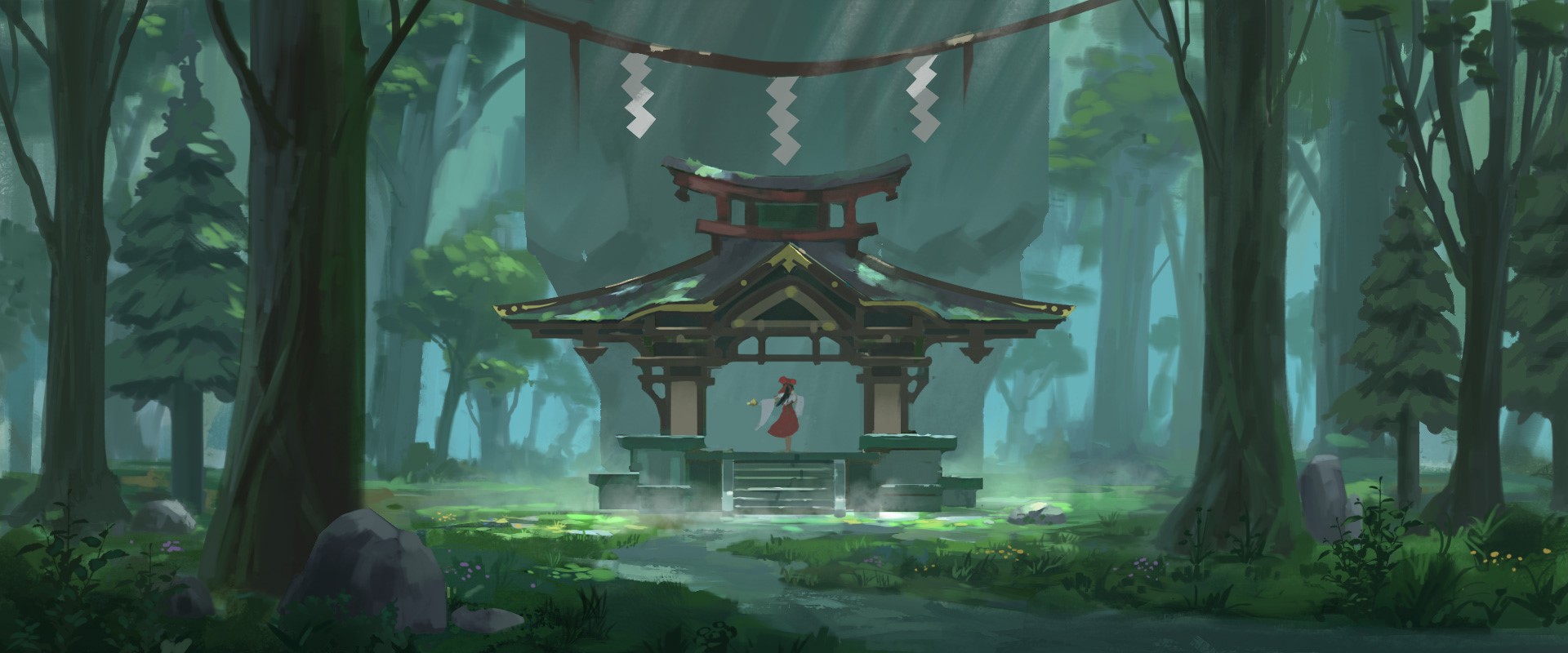anime, anime girls, trees, forest, fantasy art, HD Wallpaper