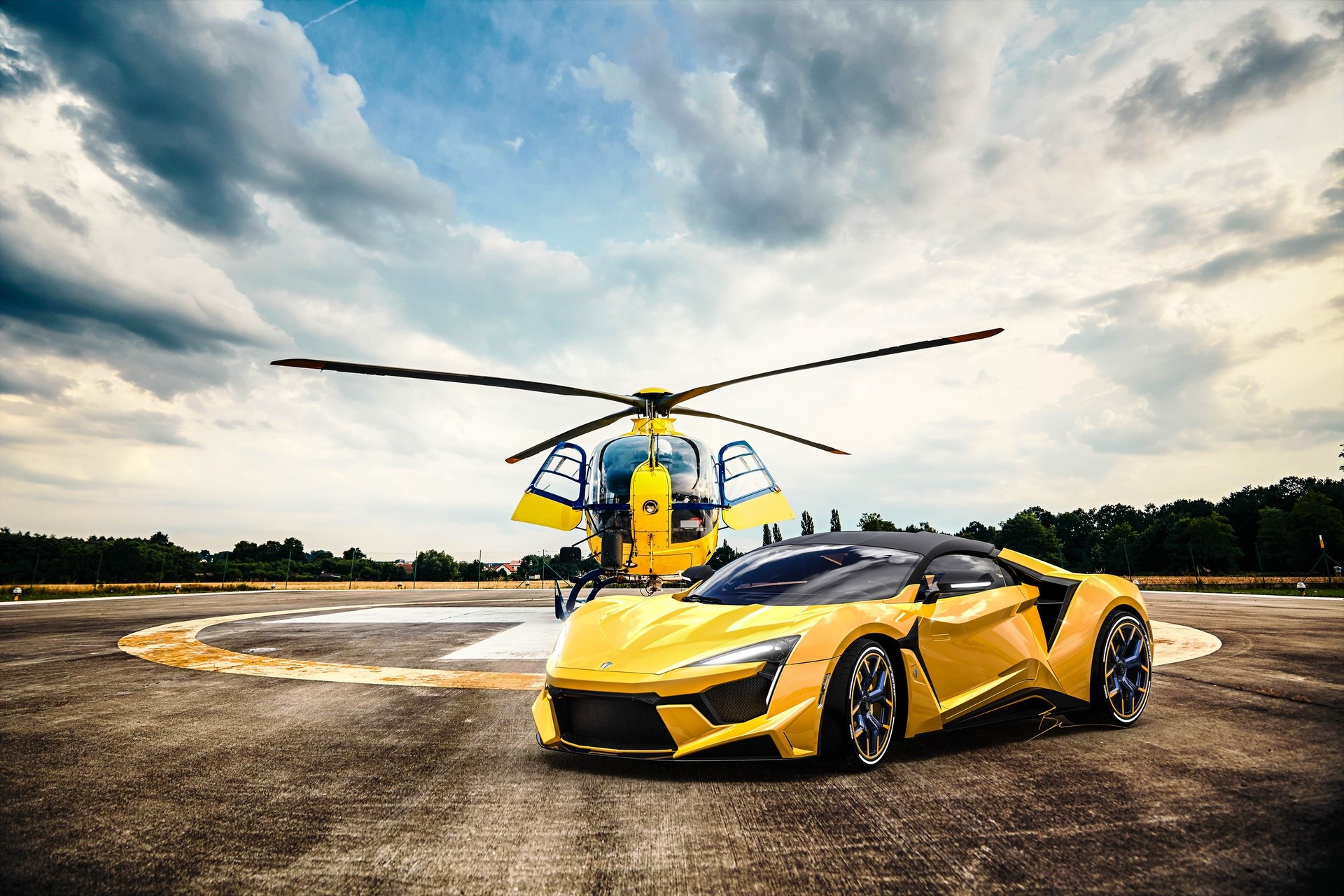 Benoit Fraylon, car, vehicle, helicopter, yellow cars, Fenyr Supersport, HD Wallpaper