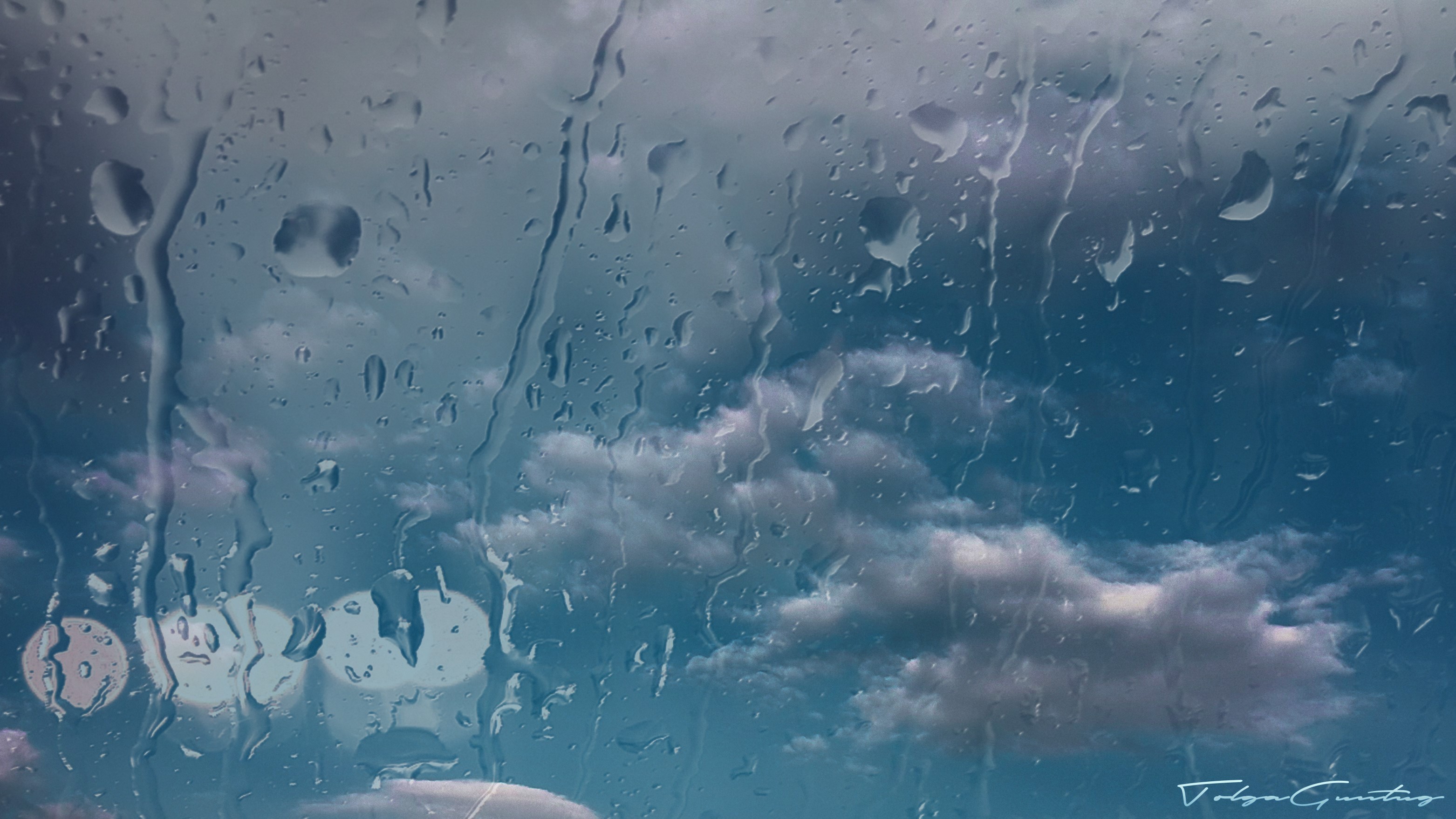 clouds, landscape, water on glass, digital, photography, water drops, HD Wallpaper