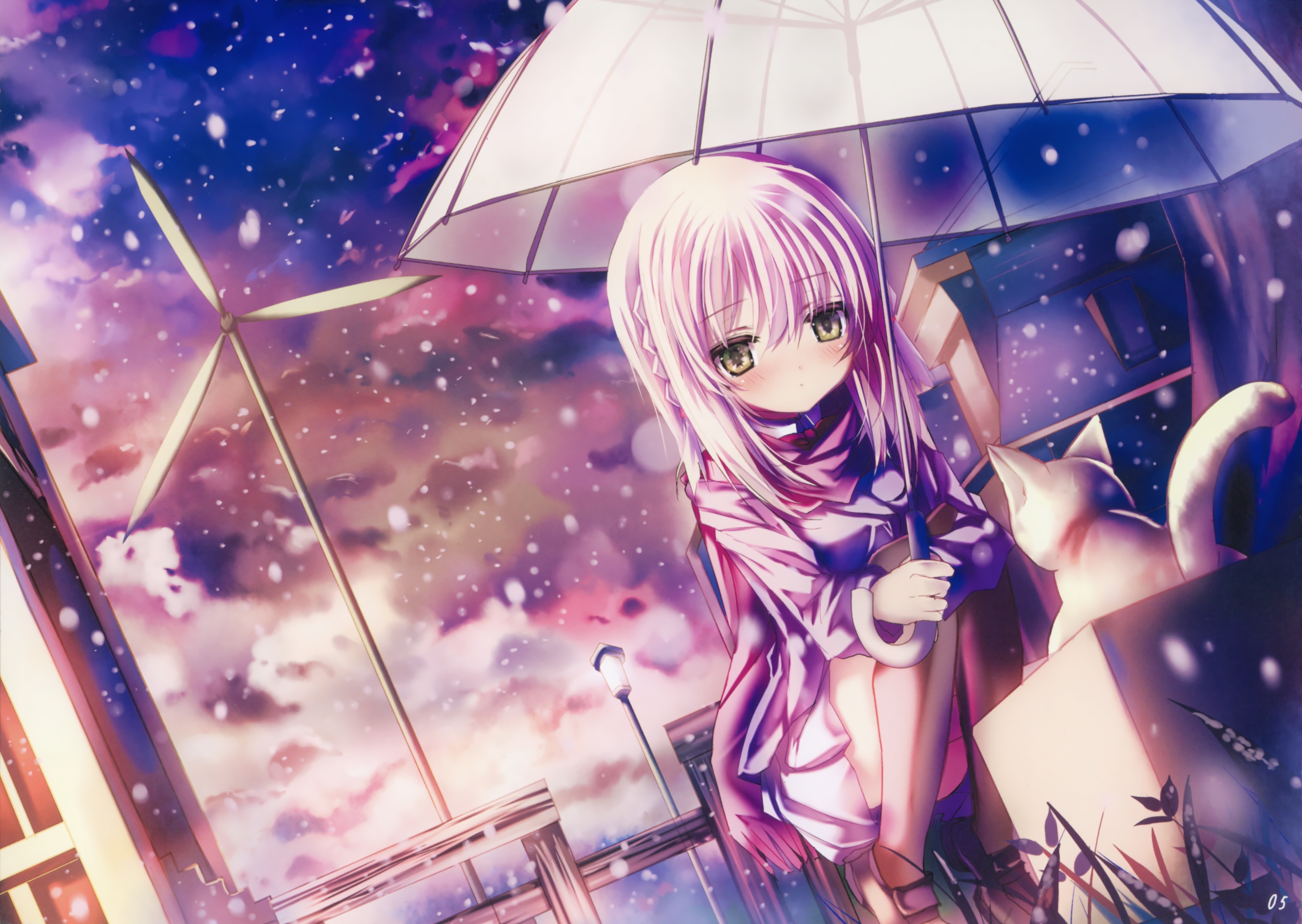 anime, anime girls, umbrella, pink hair, HD Wallpaper