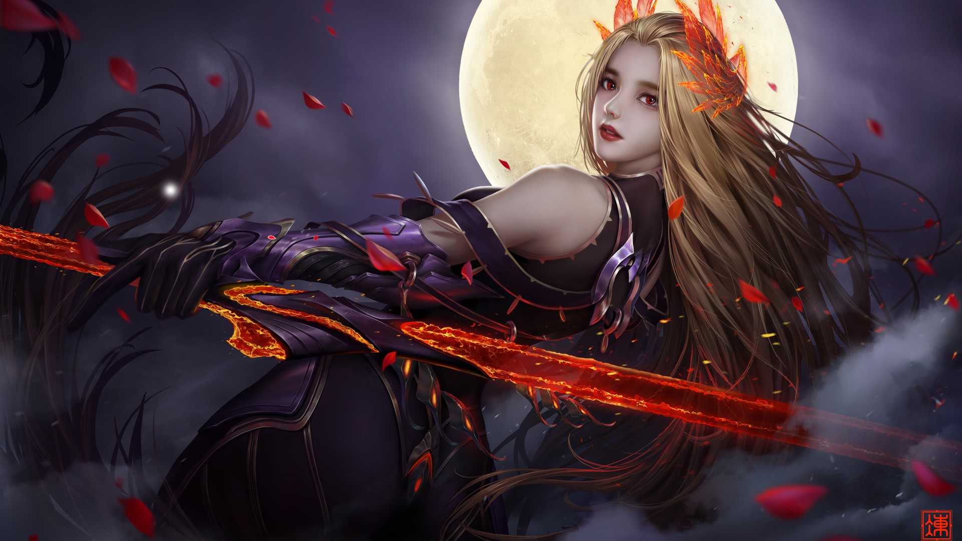 digital art, sword, blonde, HD Wallpaper