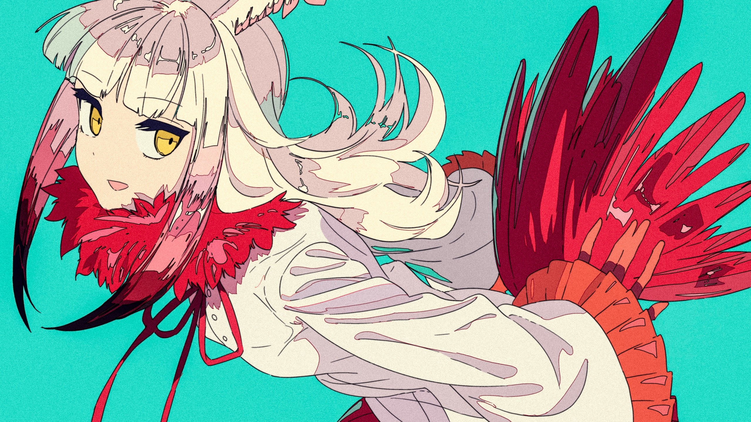 anime girls, digital art, artwork, yellow eyes, white hair, HD Wallpaper