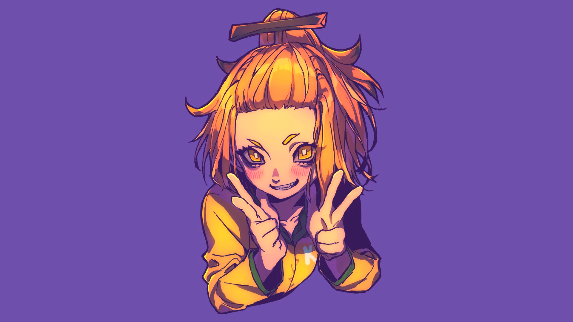 anime, manga, anime girls, simple background, minimalism, purple background, yellow eyes, HD Wallpaper