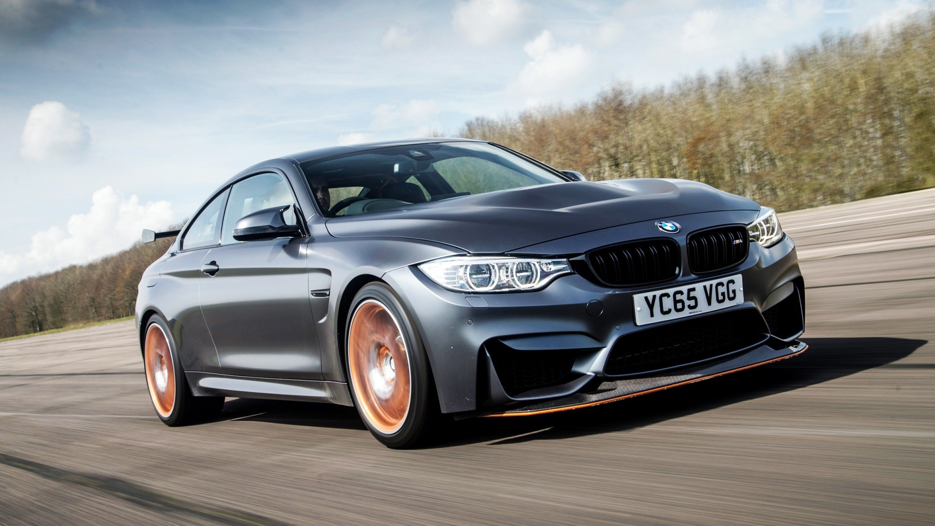 car, BMW M4, colored wheels, front angle view, BMW, vehicle, HD Wallpaper