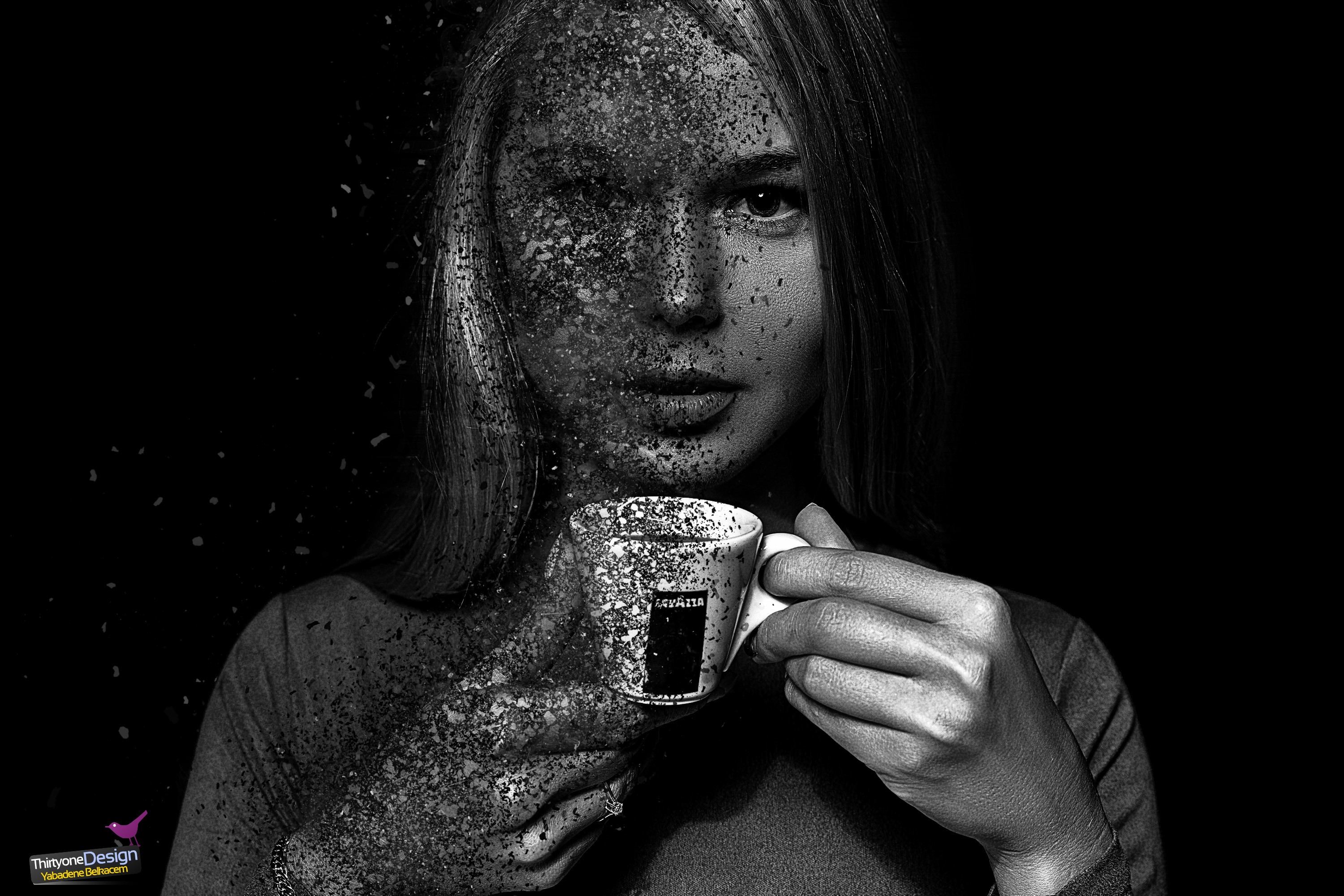 women, Photoshop, dispersion, monochrome, HD Wallpaper