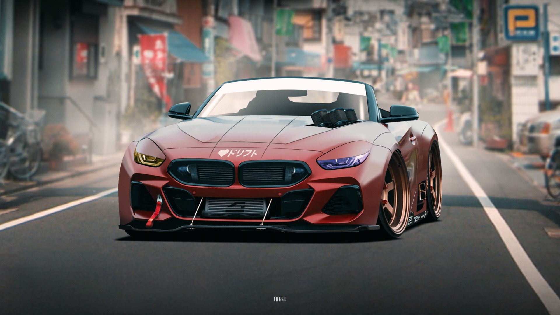 artwork, car, red cars, vehicle, BMW, BMW Z4, colored wheels, HD Wallpaper