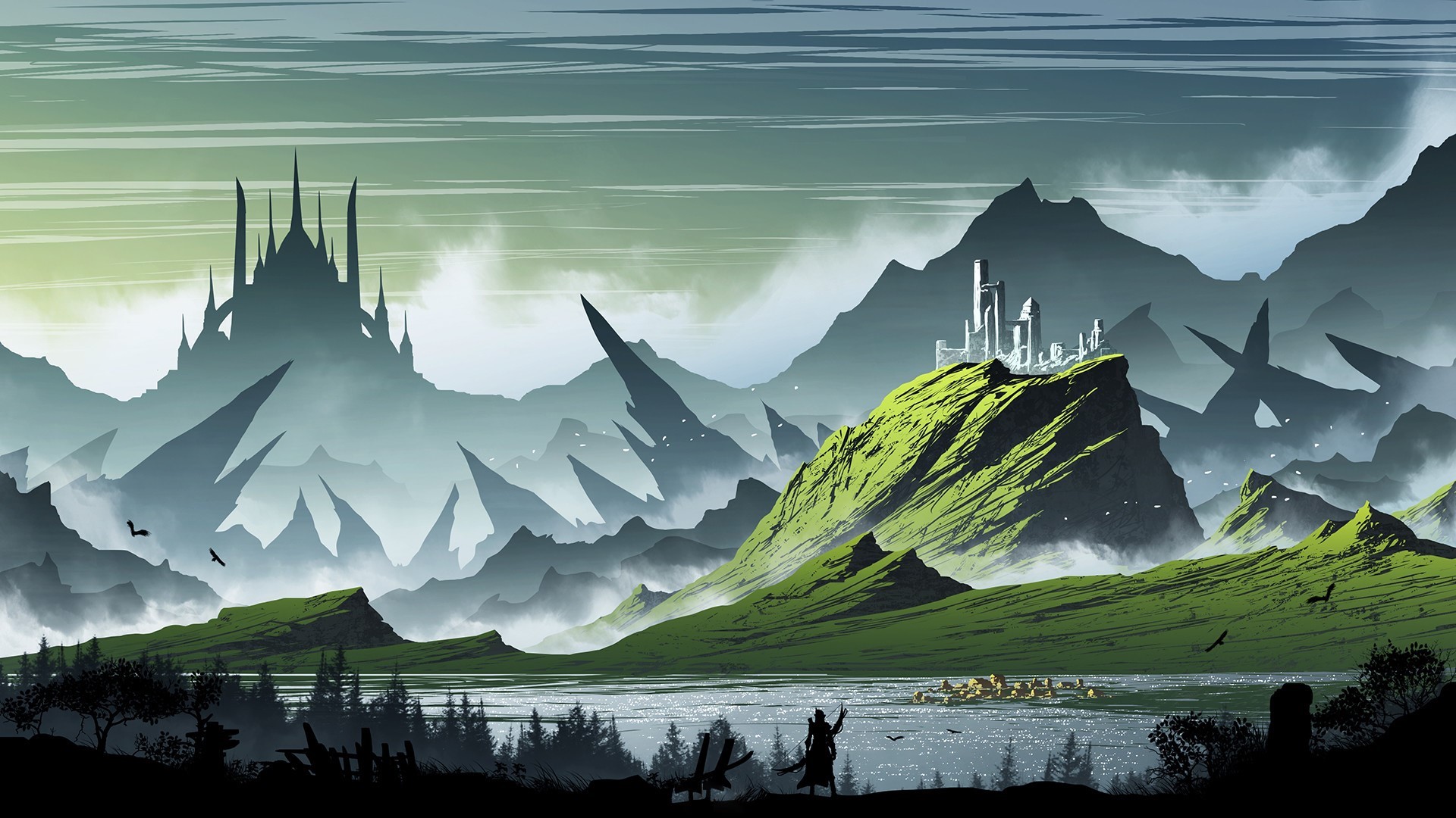 artwork, illustration, mountains, fantasy art, Kvacm, HD Wallpaper