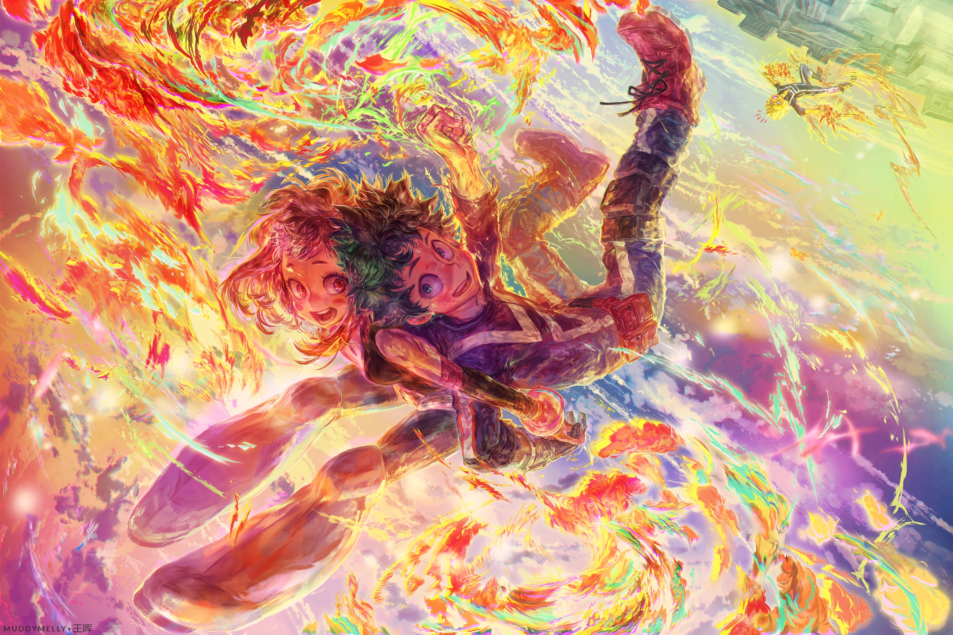 Boku no Hero Academia, anime, artwork, digital art, Izuku Midoriya, Midoriya Izuku, Uraraka Ochako, HD Wallpaper