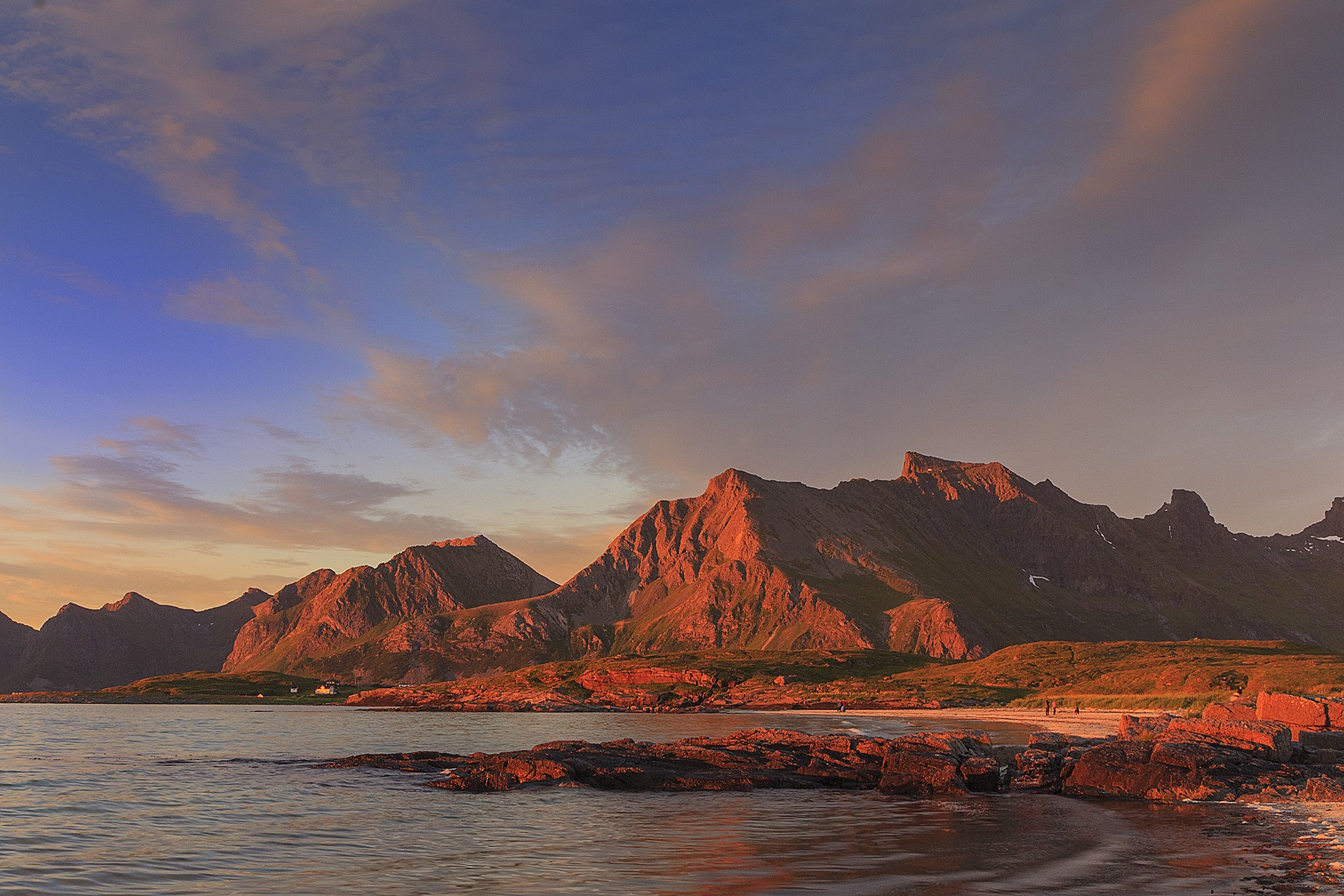 Lofoten Islands, landscape, Norway, sunset, mountains, coast, HD Wallpaper