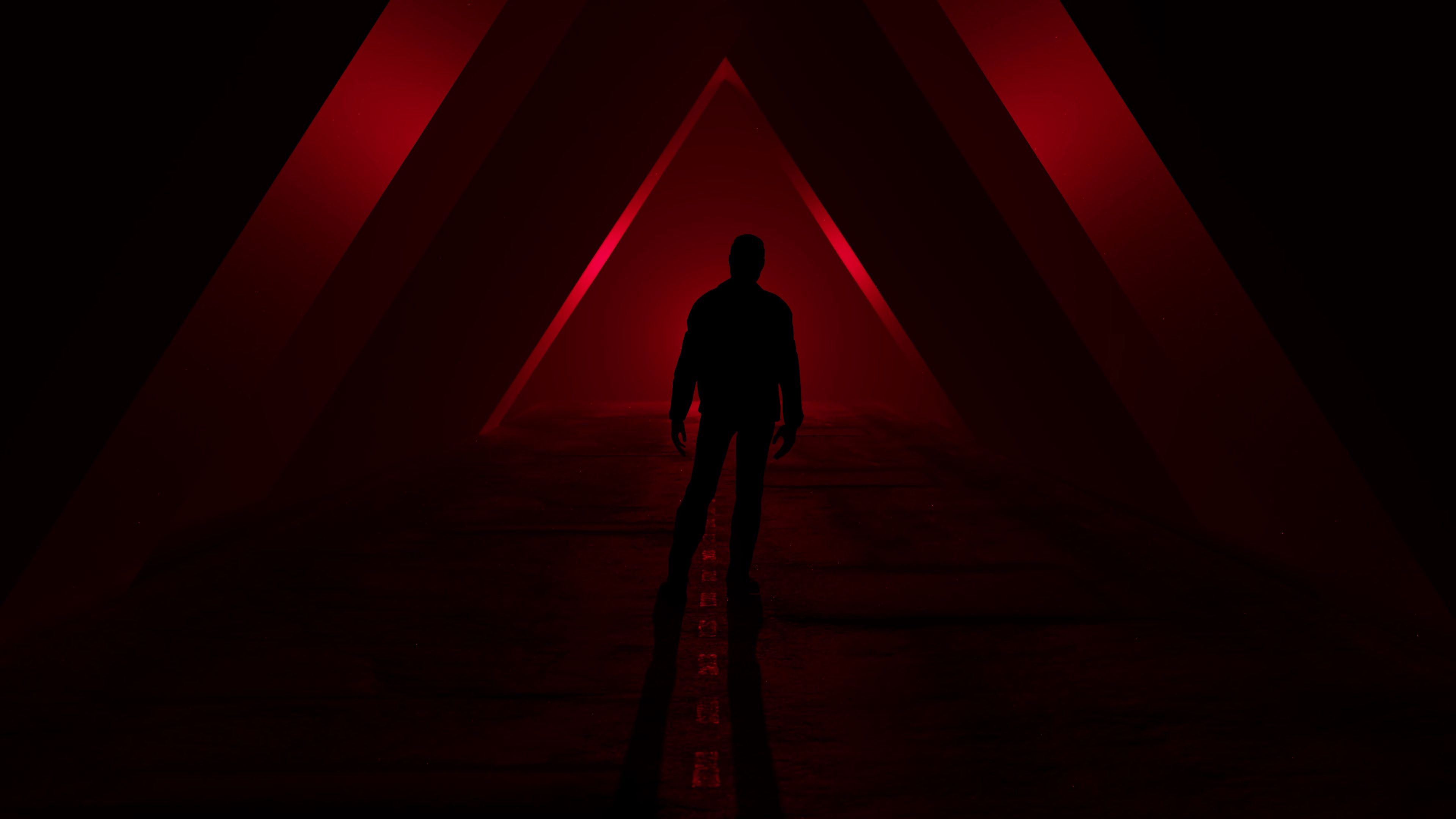 silhouette, triangles, red, dark, black, 4k, HD Wallpaper