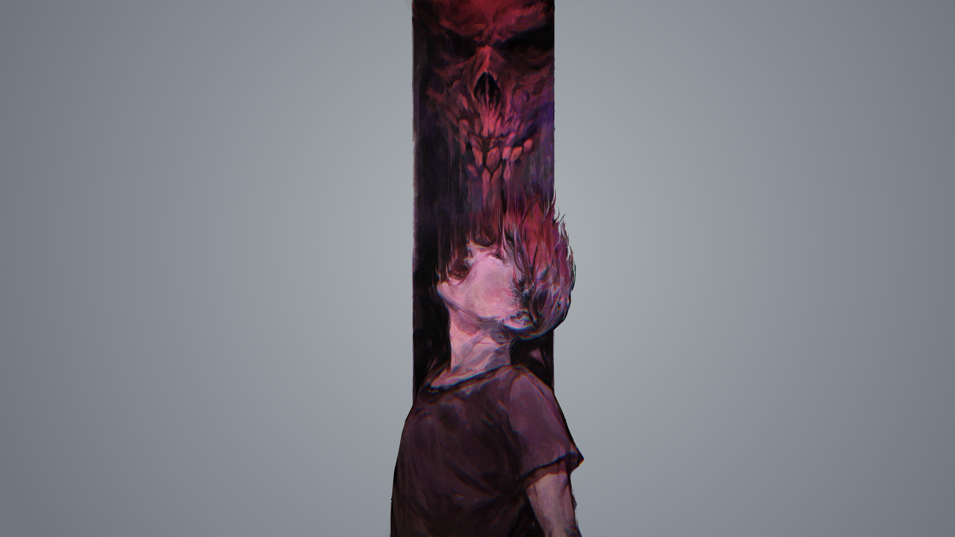 digital art, artwork, men, skull, horror, red, HD Wallpaper