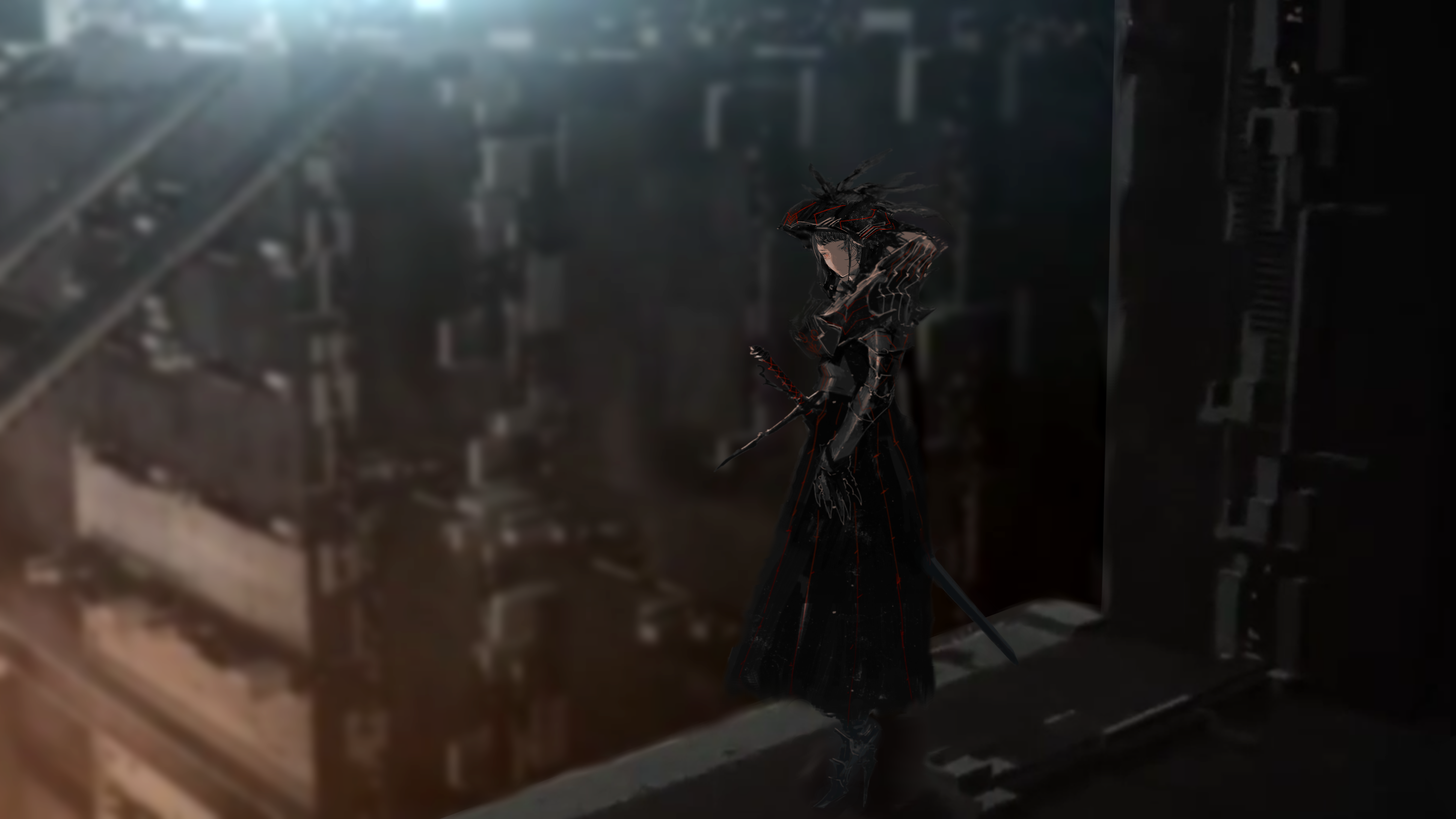 digital art, anime girls, women, original characters, artwork, city, urban, cityscape, futuristic, apocalyptic, science fiction, Blame!, HD Wallpaper