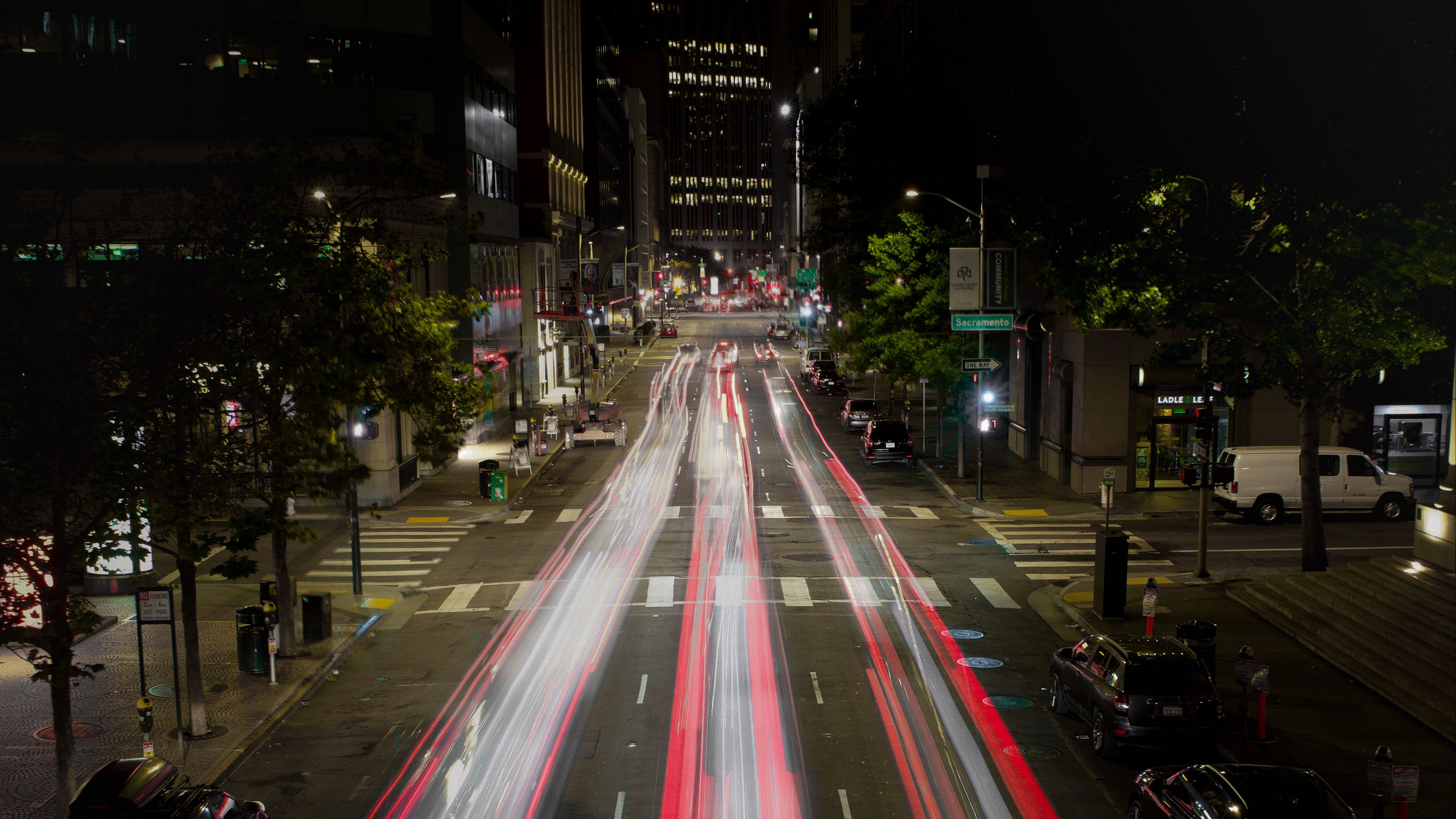 night city, city lights, long exposure, 4k, HD Wallpaper