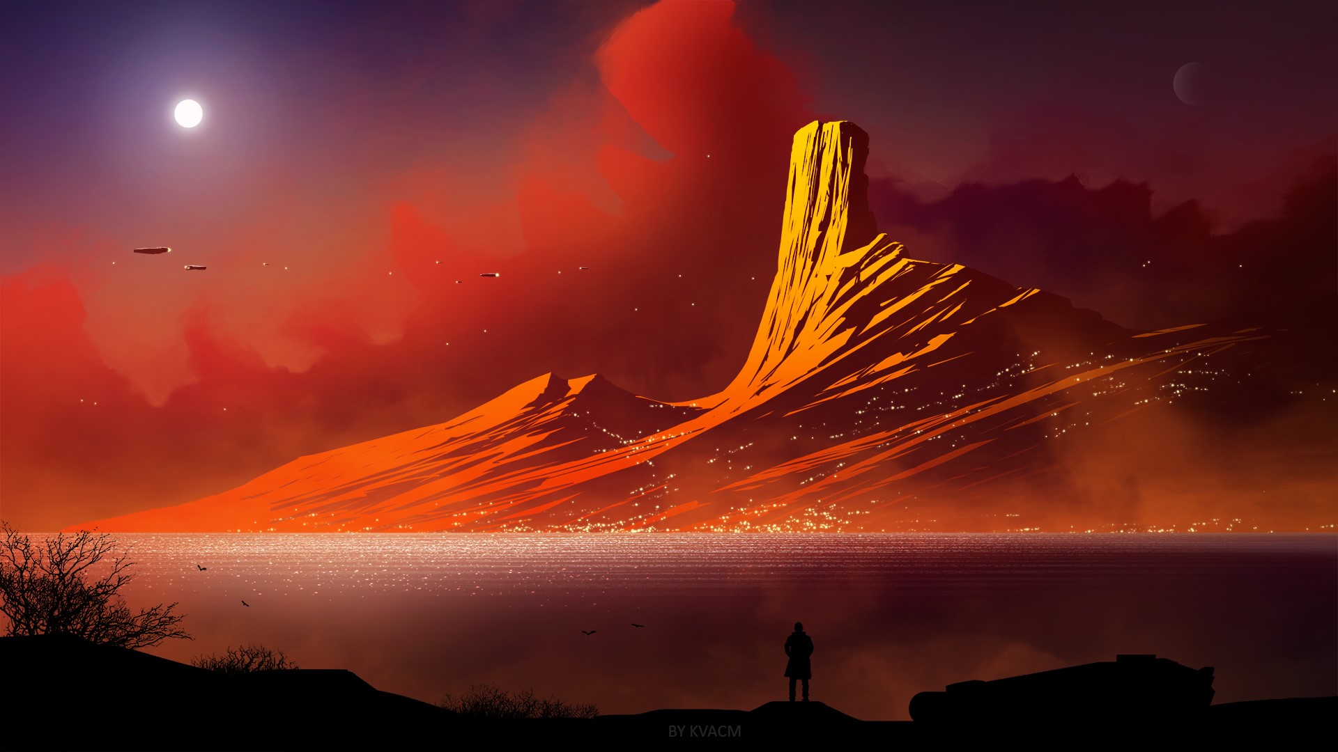 digital art, mountains, landscape, science fiction, fan art, artwork, Kvacm, fantasy art, HD Wallpaper
