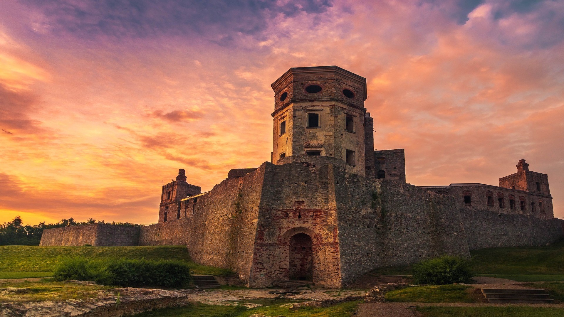 castle, sunrise, fortress, sky, Poland, HD Wallpaper
