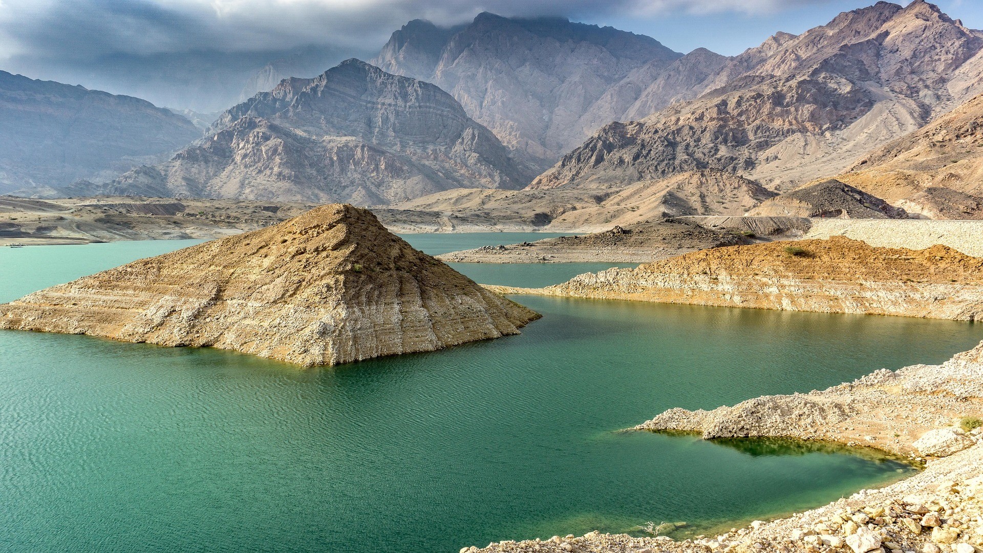 Oman, mountains, lake, Reservoir, landscape, water, HD Wallpaper