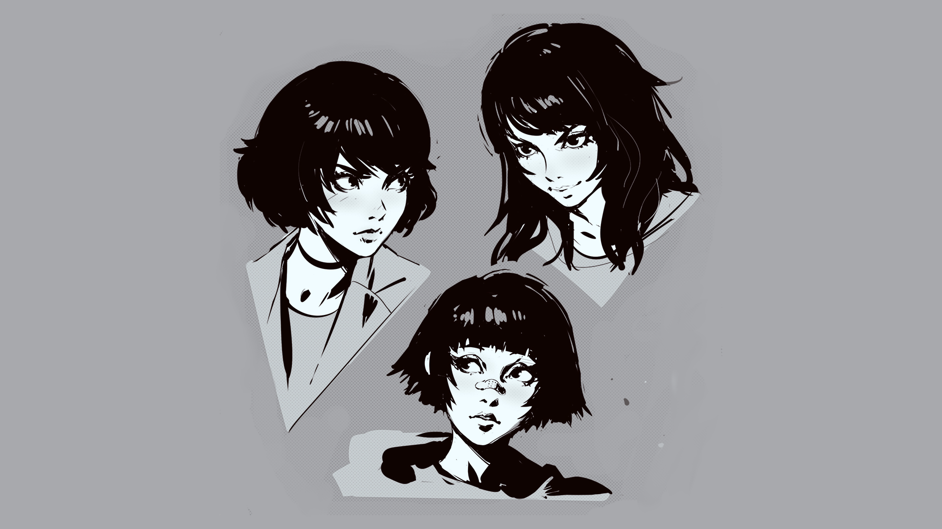digital art, fantasy art, artwork, original characters, women, grey, Ilya Kuvshinov, HD Wallpaper