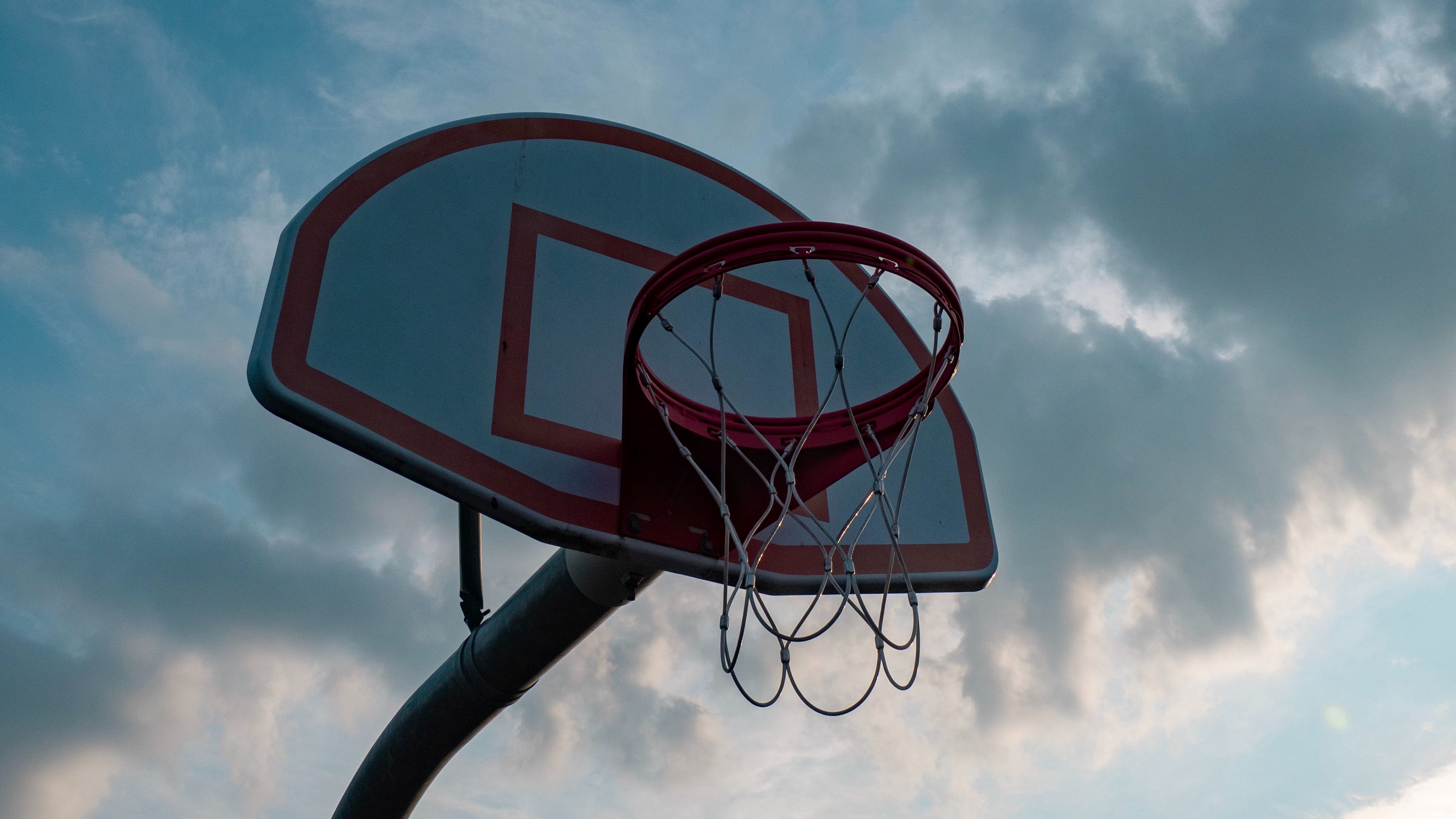 basketball hoop, basketball, basketball net, sky, 4k, HD Wallpaper