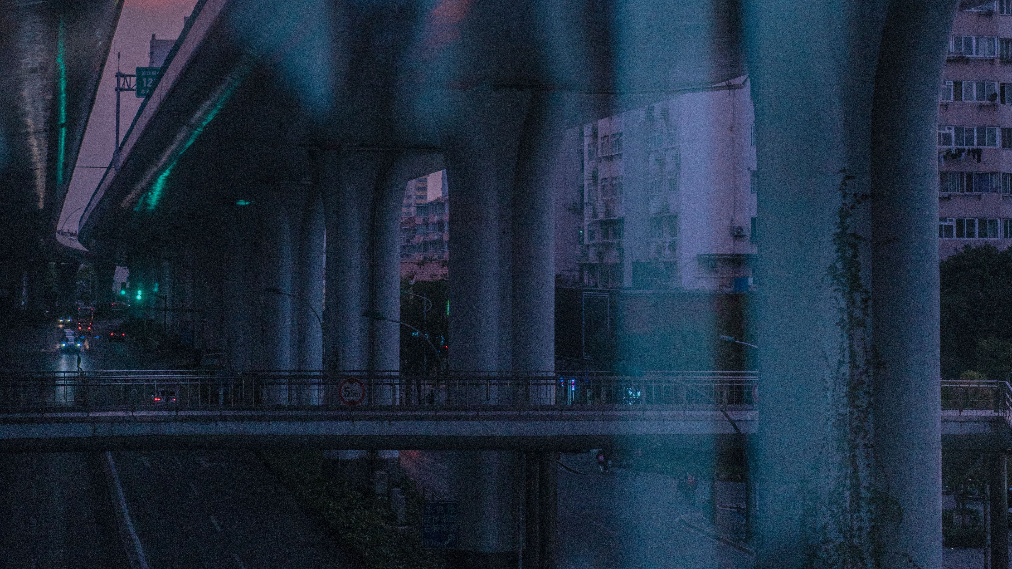bridge, road, speed, city, dusk, 4k, HD Wallpaper