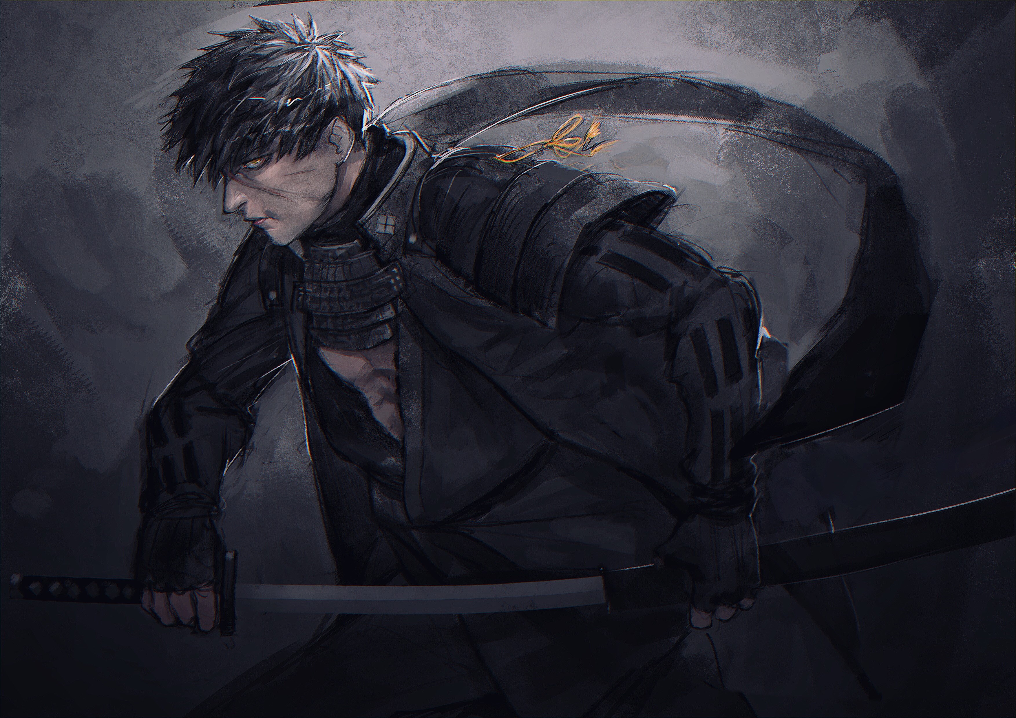 digital art, artwork, katana, anime men, sword, warrior, soldier, Japan, weapon, HD Wallpaper
