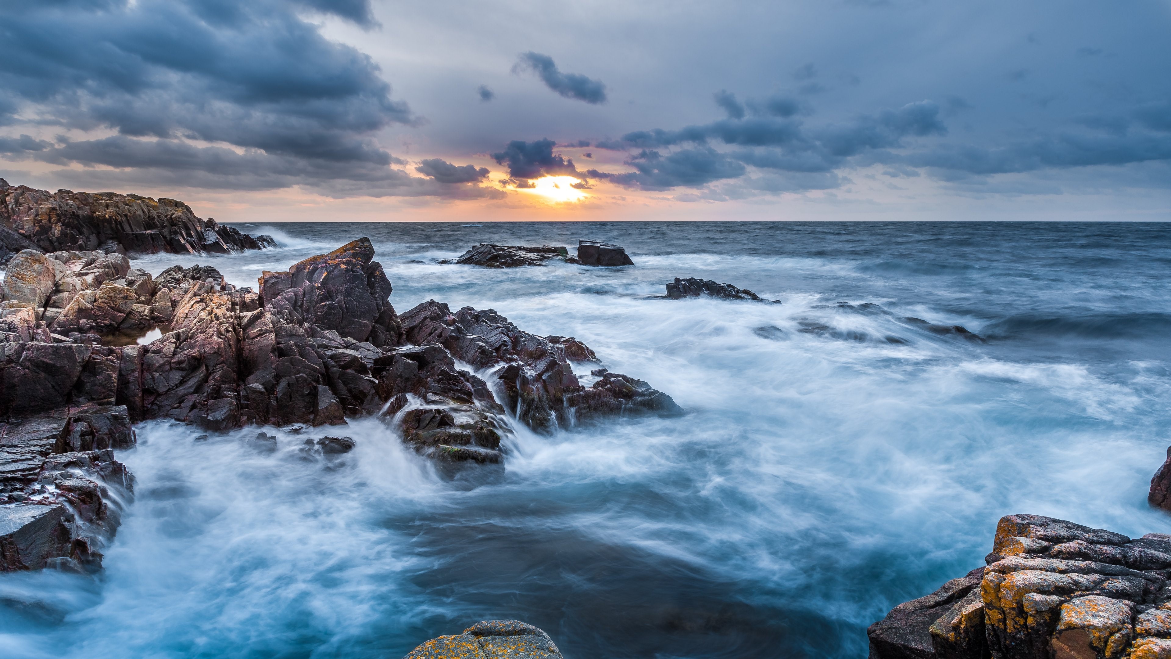 sky, clouds, sea, waves, landscape, HD Wallpaper