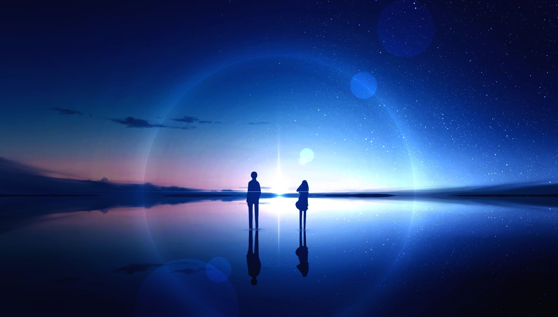 digital art, reflection, sky, stars, HD Wallpaper