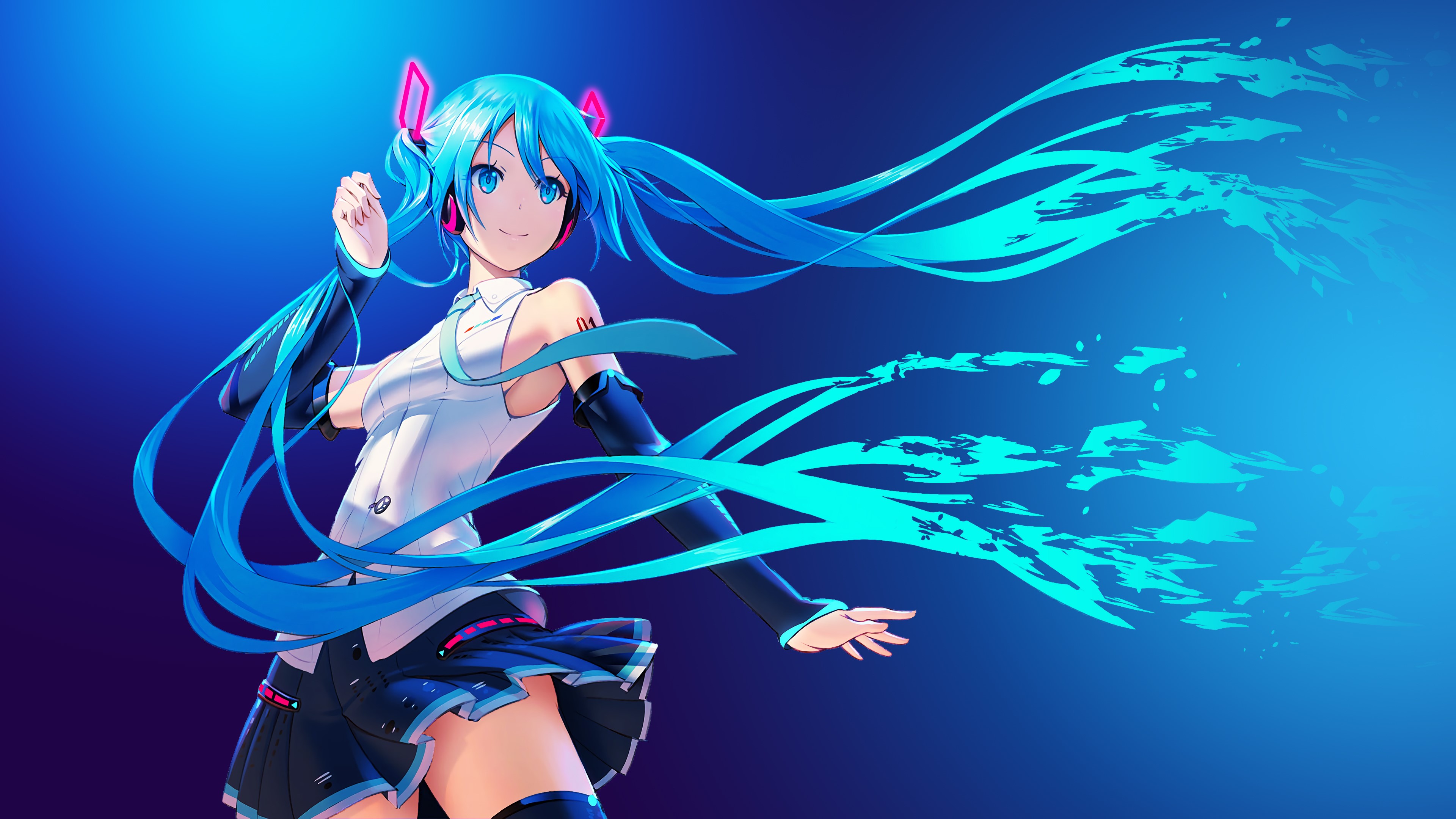 anime girls, artwork, anime, simple background, digital art, Hatsune Miku, Vocaloid, HD Wallpaper