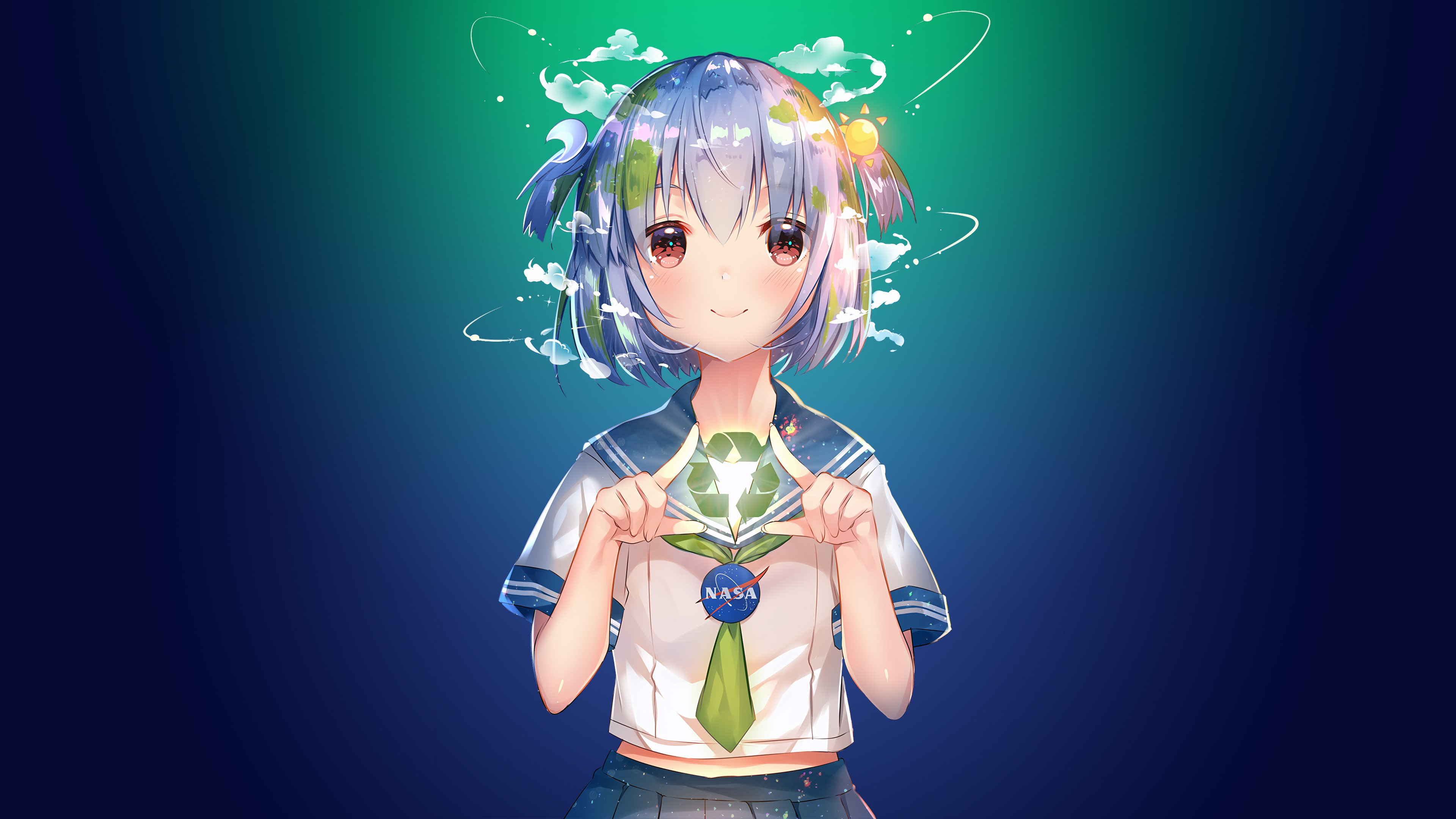 anime girls, artwork, anime, simple background, digital art, Earth-chan, HD Wallpaper