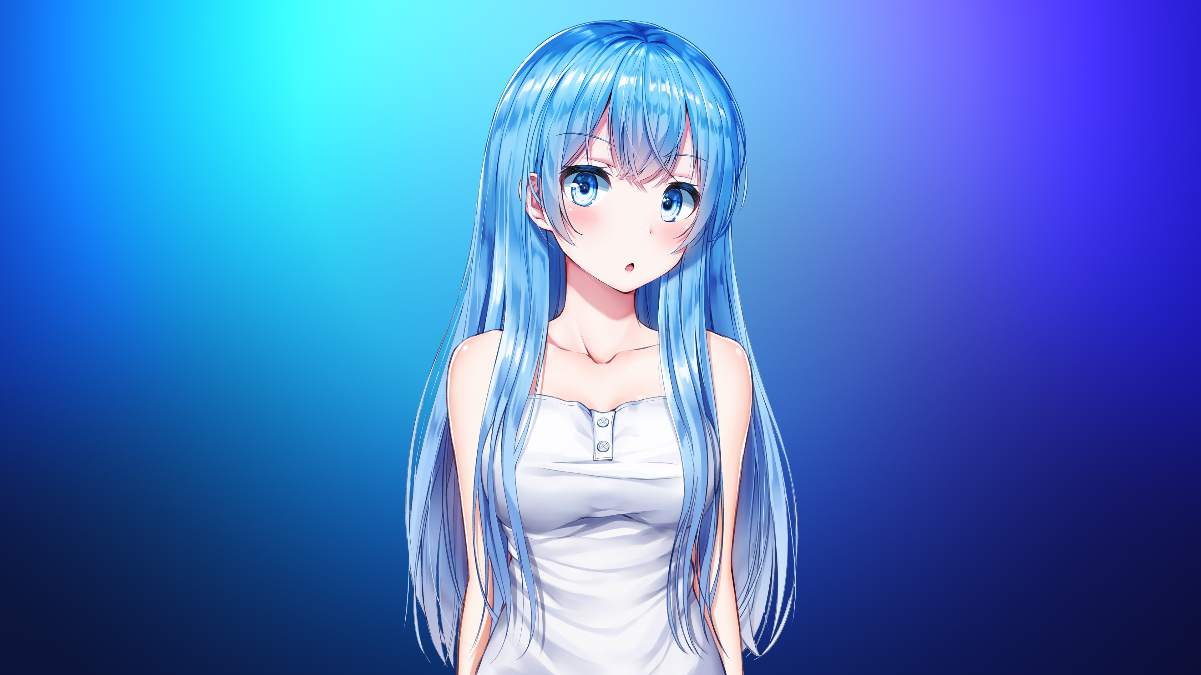 anime girls, artwork, anime, simple background, digital art, Aqua (KonoSuba), cyan hair, blue, cyan, HD Wallpaper