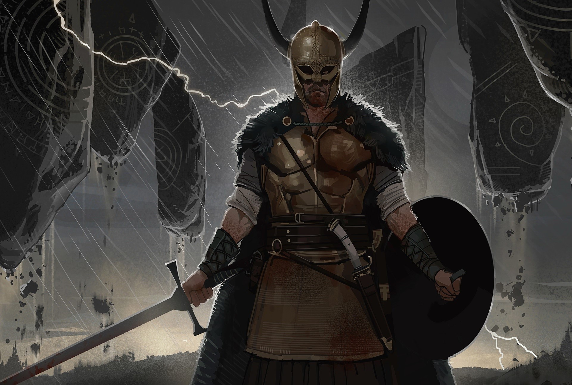 warrior, sword, fantasy art, HD Wallpaper