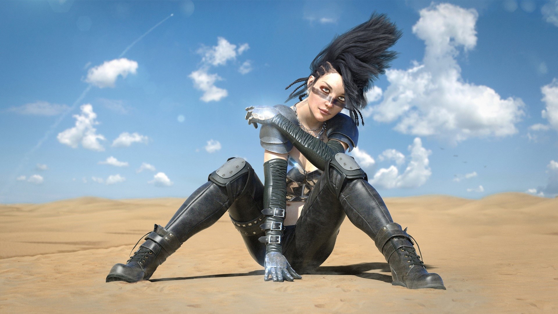 desert, sitting, women, artwork, face paint, digital art, HD Wallpaper