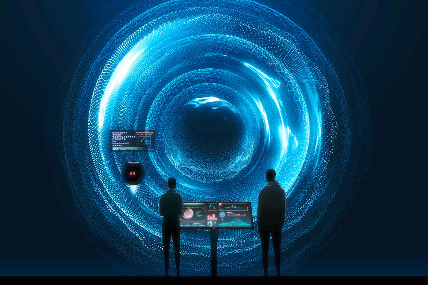Oska, digital art, anime, sphere, blue, cyan, HD Wallpaper
