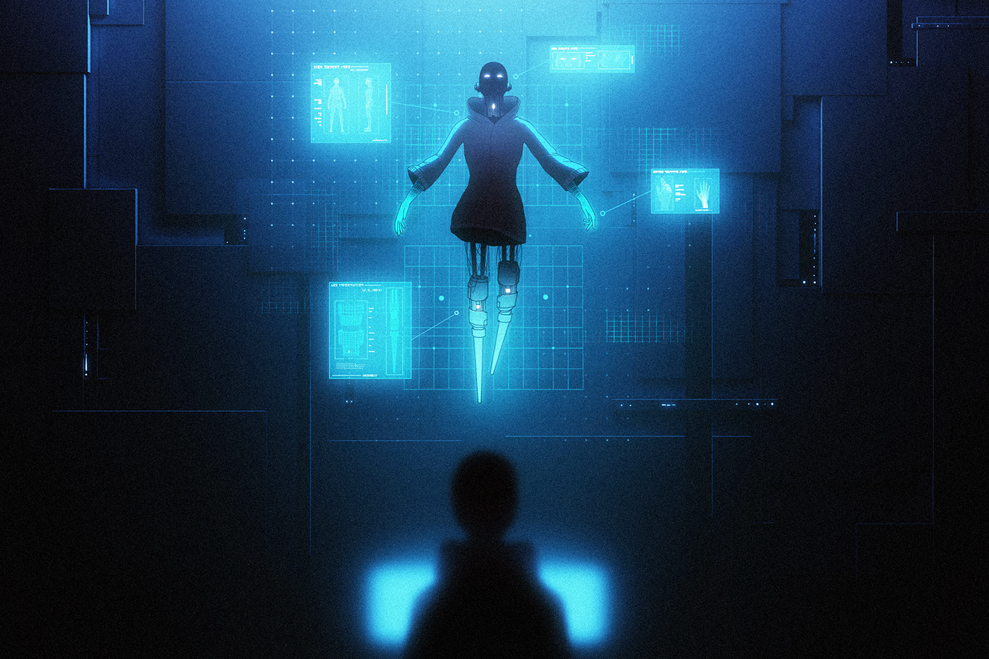 Oska, digital art, anime, dark, cyan, HD Wallpaper