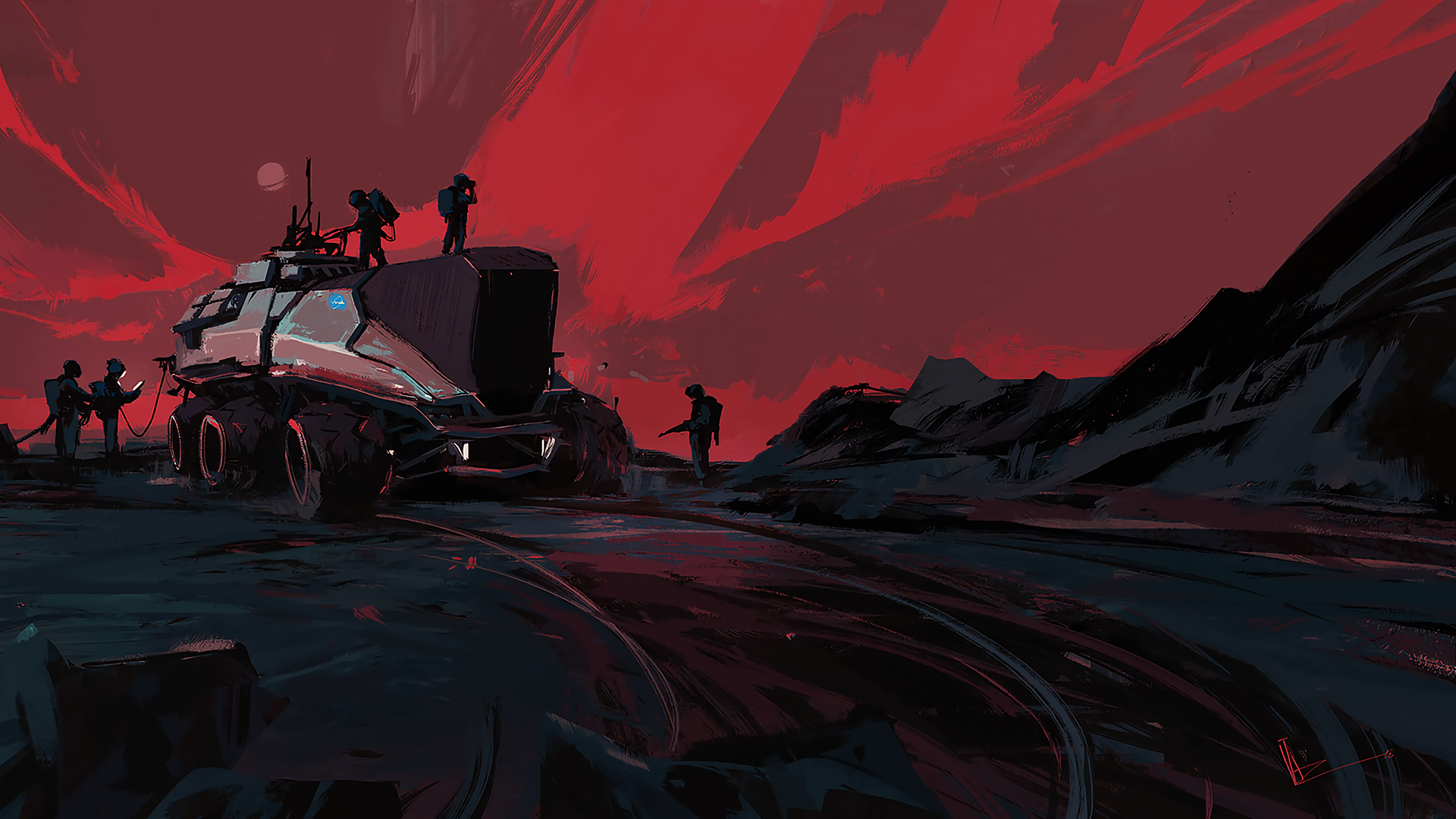 digital art, vehicle, Rover, red, HD Wallpaper